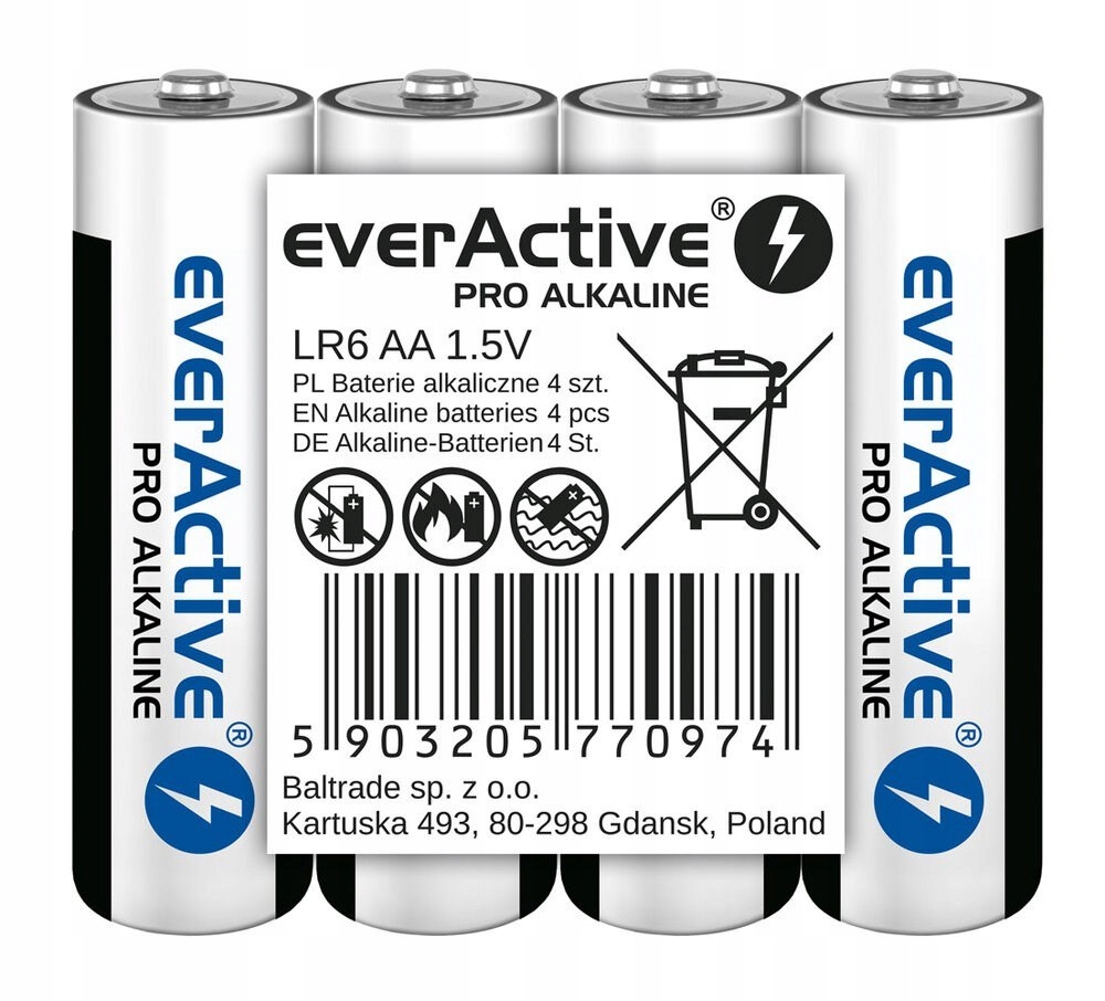 Everactive Baterie Alkaliczne Pro Alkaline Aa, LR6, Shrink 4 Szt, 1250 Mah,