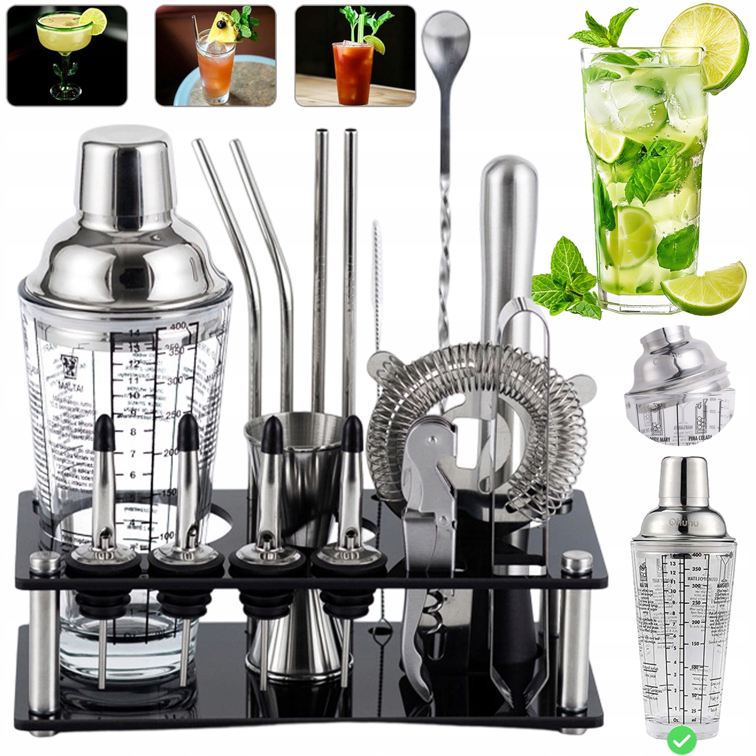 Barmanský Set Na Nápoje Shaker Nerezová Ocel Dárek Na Párty 17 Kusů