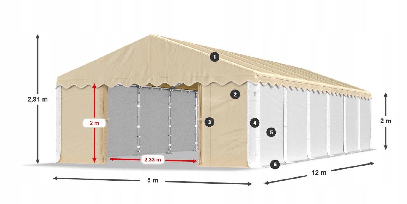 Namiot Przemysłowy 5x12m Magazynowy DAS 240 S Wysokość 2.91 m