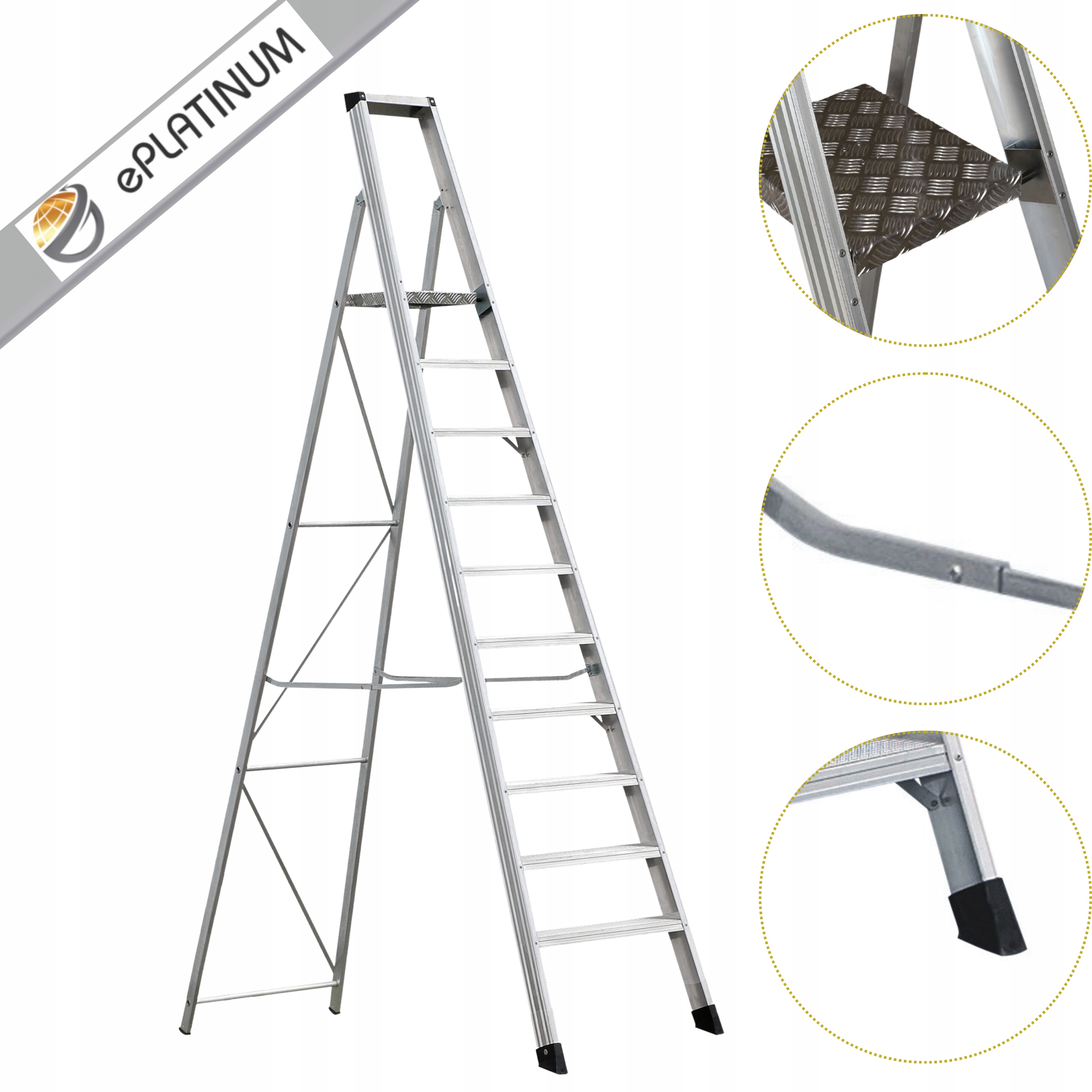 Jednostupňová 10-stupňová skladová rebríková tyč EN-131 150 kg Tuv