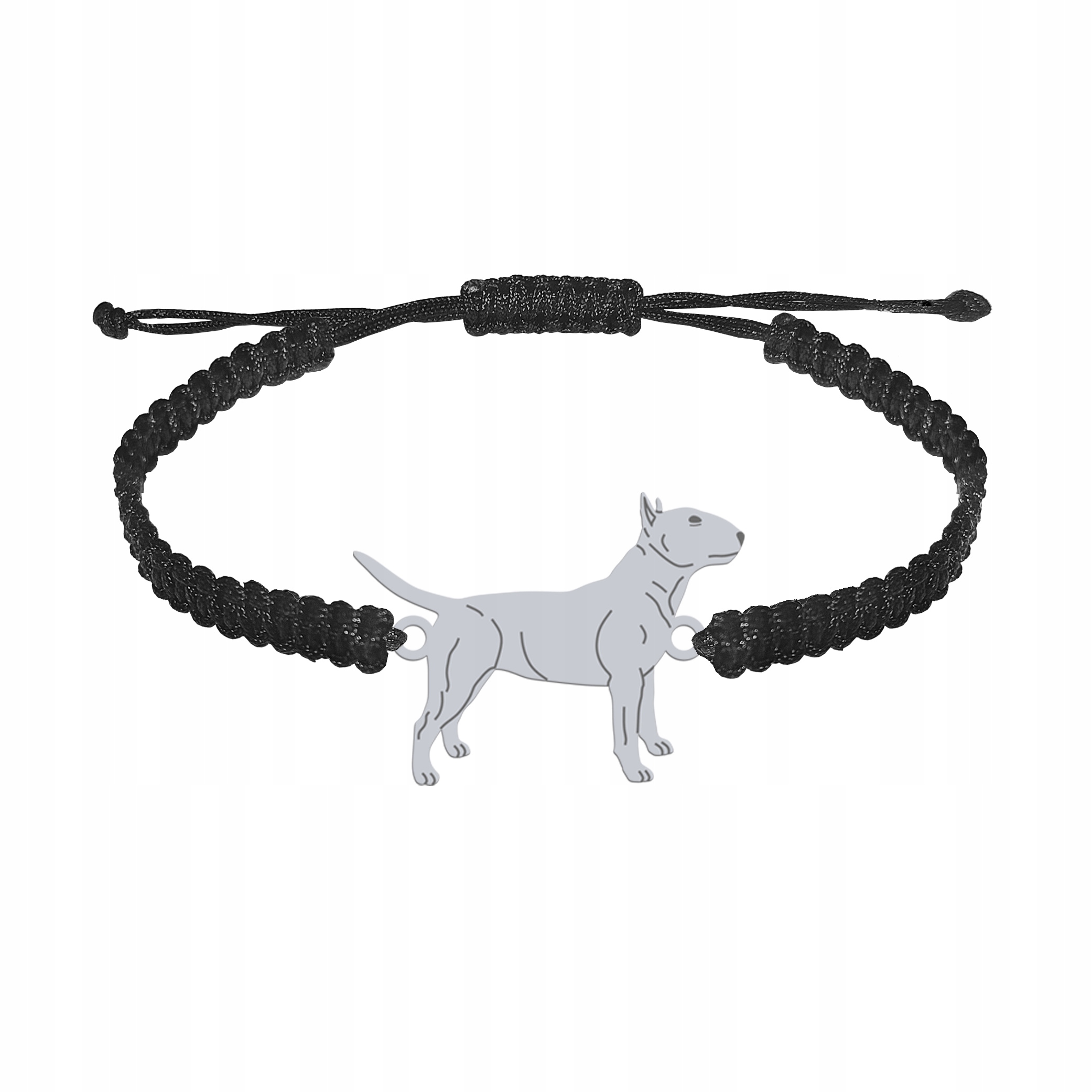 Stříbrný náramek s miniaturním bulteriérem 925 Dárek Makramé Gravírování