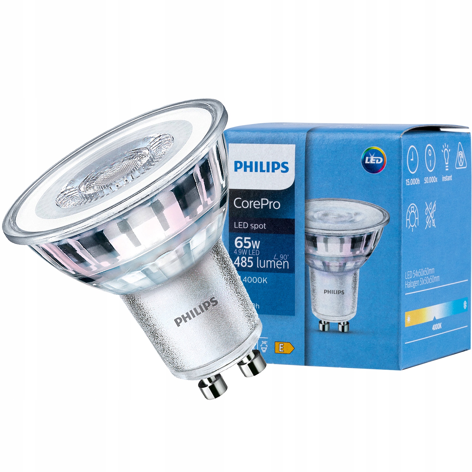 

Żarówka Led GU10 4,9W 65W 485lm 4000K 36°PHILIPS