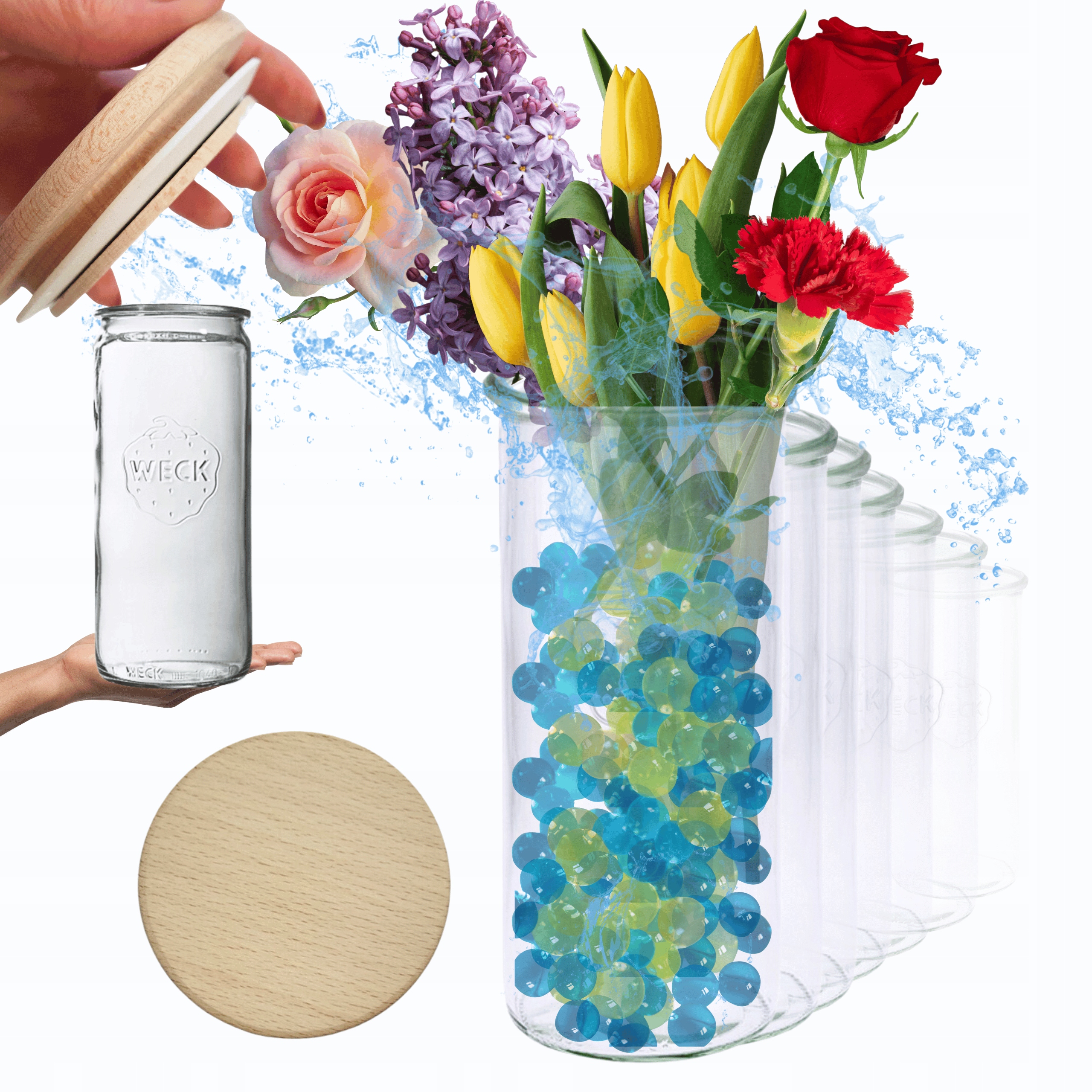 Poháre Weck 1,575 l váza 1575 Mold žiaruvzdorné drevené viečka 12ks Cylind