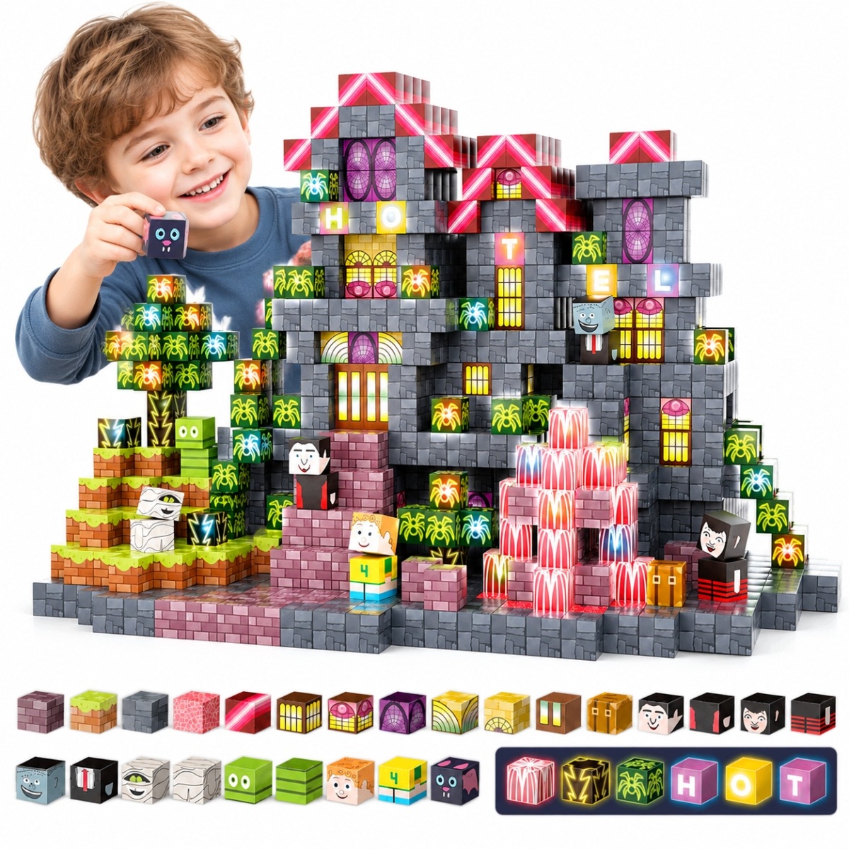 Magnetic Blocks Glowing Cubes Pixels Building Blocks 198 El.