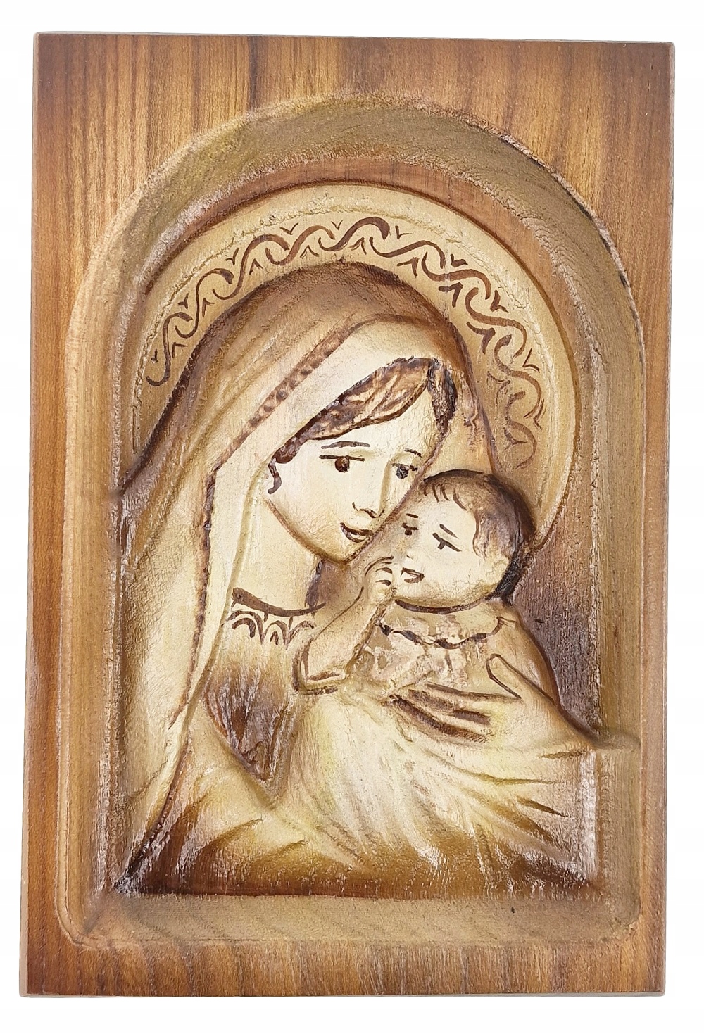 Dřevěný obraz k zavěšení Plochá socha Dekorace Matka Boží 19x13 cm