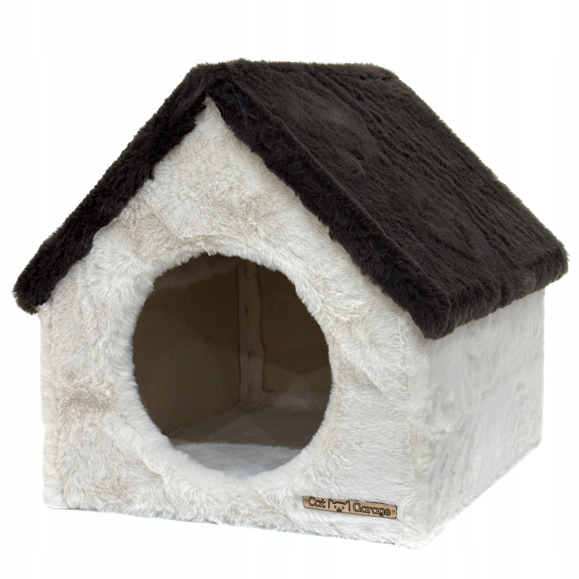 Domeček pro kočky Krémově Hnědý pelíšek Pevný 37x37x37cm Cat Garage