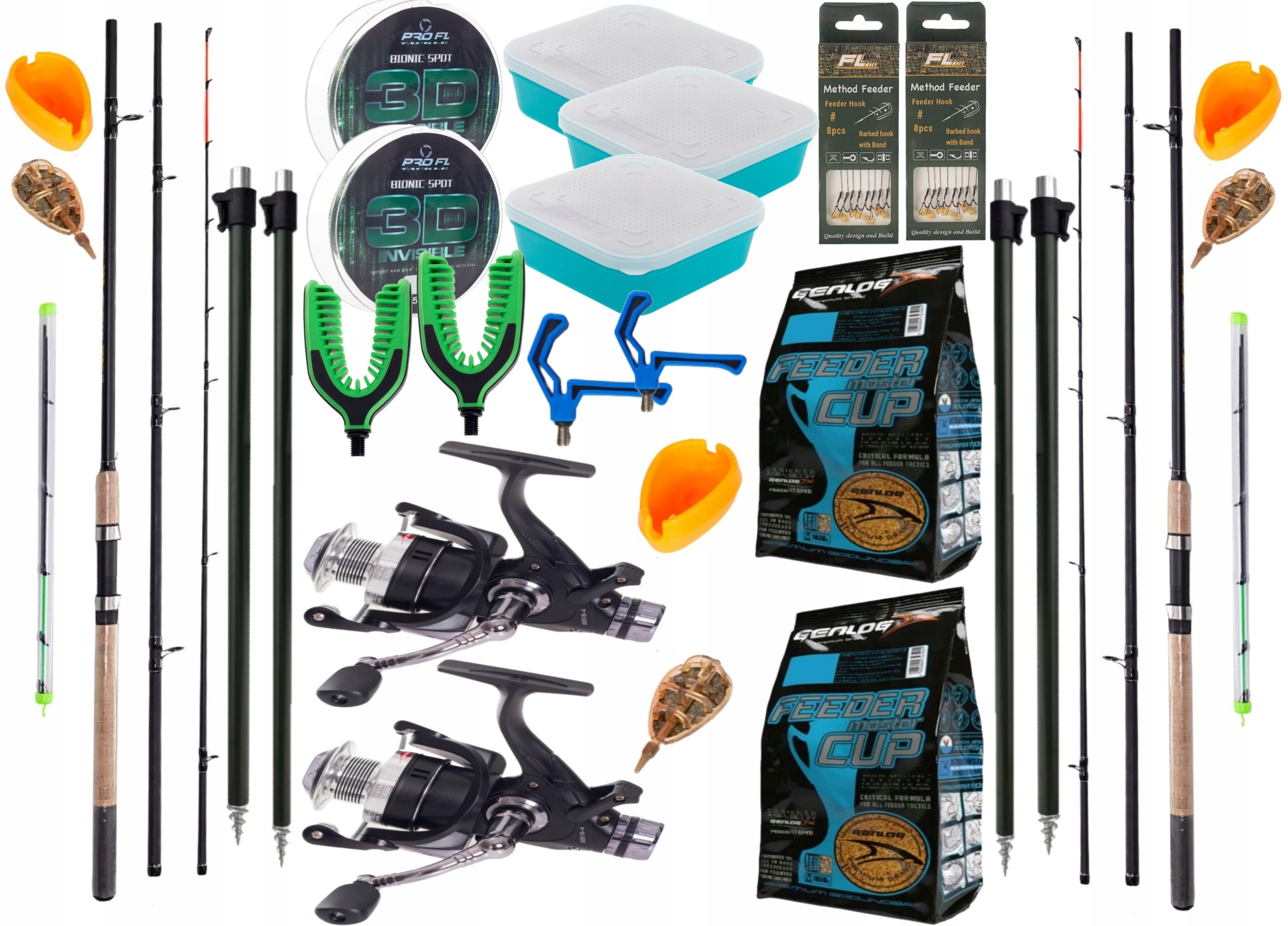 Zestaw Wędkarski 2X Wędka Feeder 2XKOŁOWROTEK Mifinetiger 4000+ Akcesoria