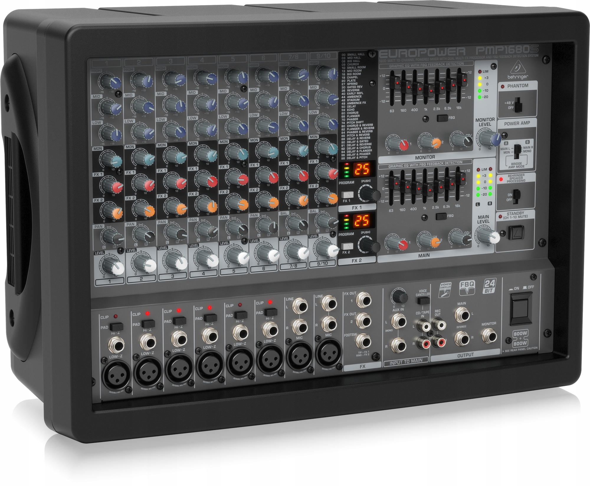 Behringer PMP1680S 10-kanálový powermixér 1600 W, efekty eliminátoru spojení