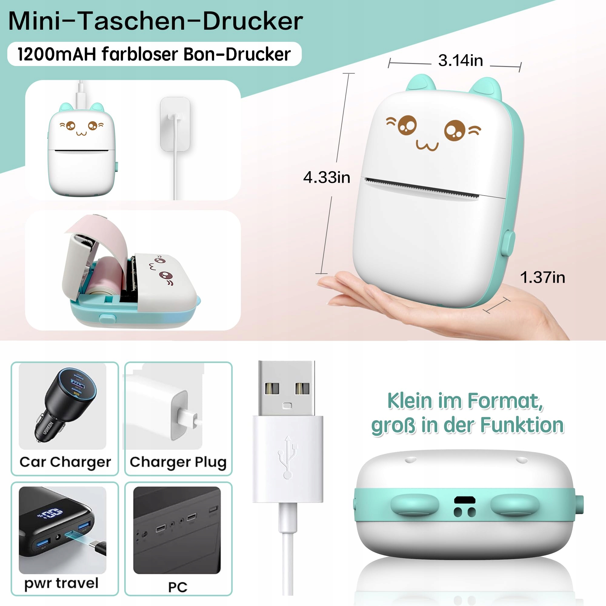 Mini Drukarka Do Smartfona Termodrukarka Niebieska — miniatura 4