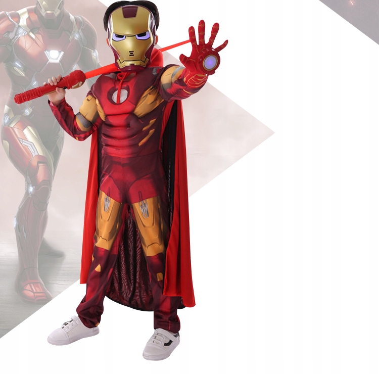Strój Przebranie Kostium IRON MAN + ŚWIECACA Maska 110/120 M Kolor dominujący czerwony