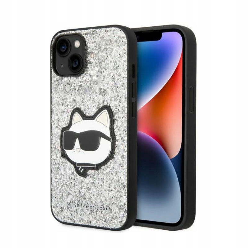 Etui Karl Lagerfeld Glitter Choupette Patch na iPhone 14 Plus srebrne Karl
