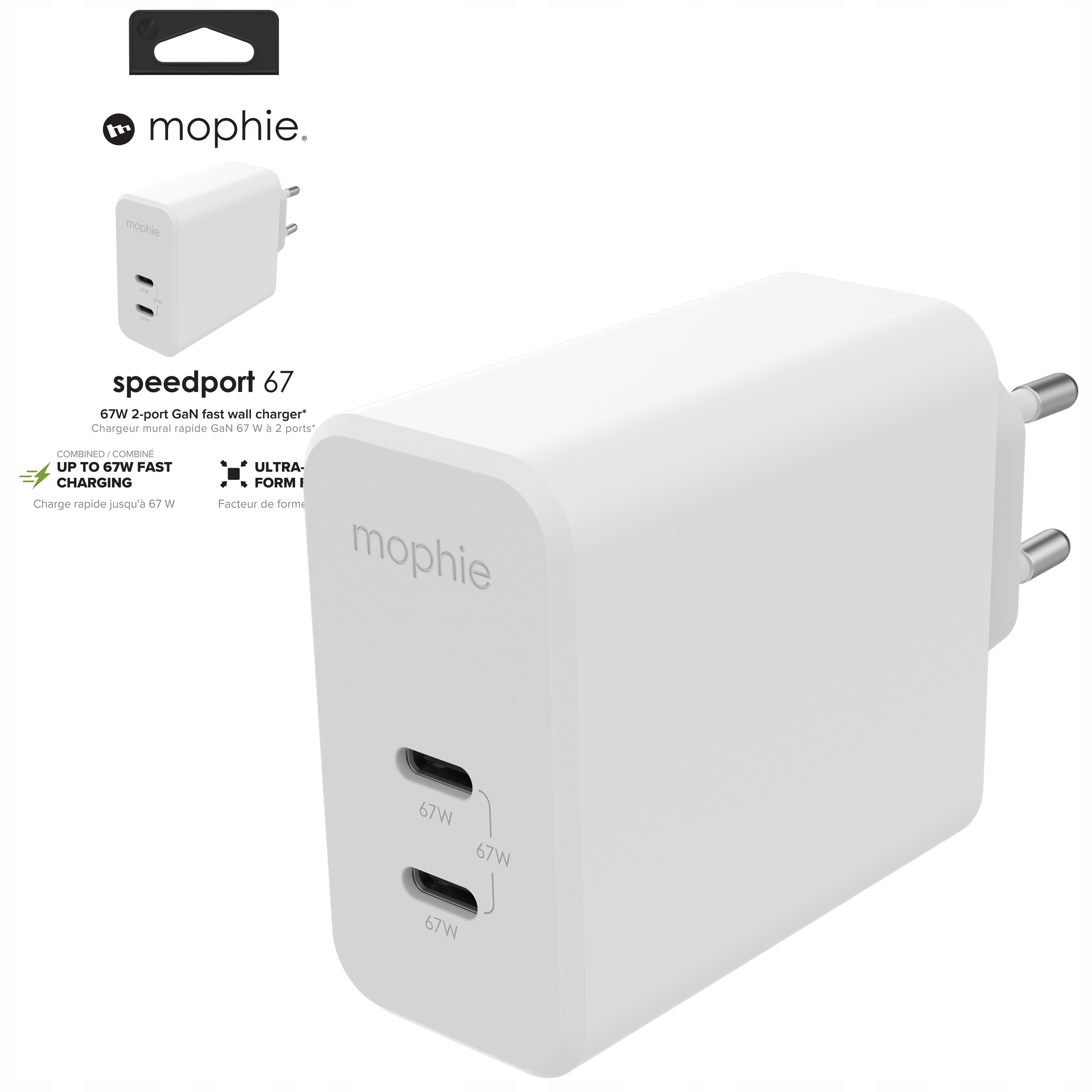 Mophie Speedport Ładowarka Sieciowa 2x Usb-c 67W Mocny Zasilacz