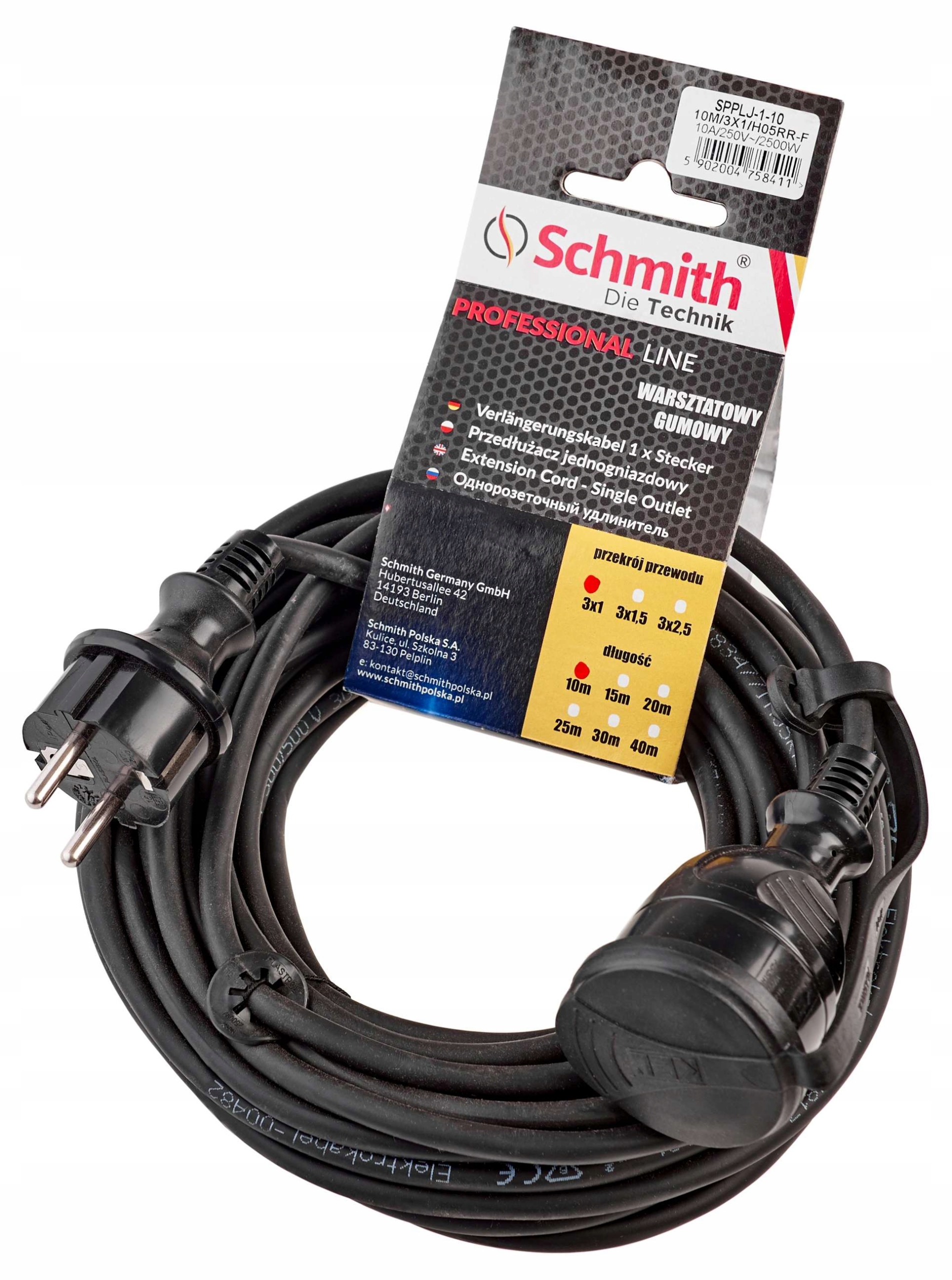 Schmith Prodlužovací Kabel 3X1 MM, 10 M, Černý SPPLJ-1-10