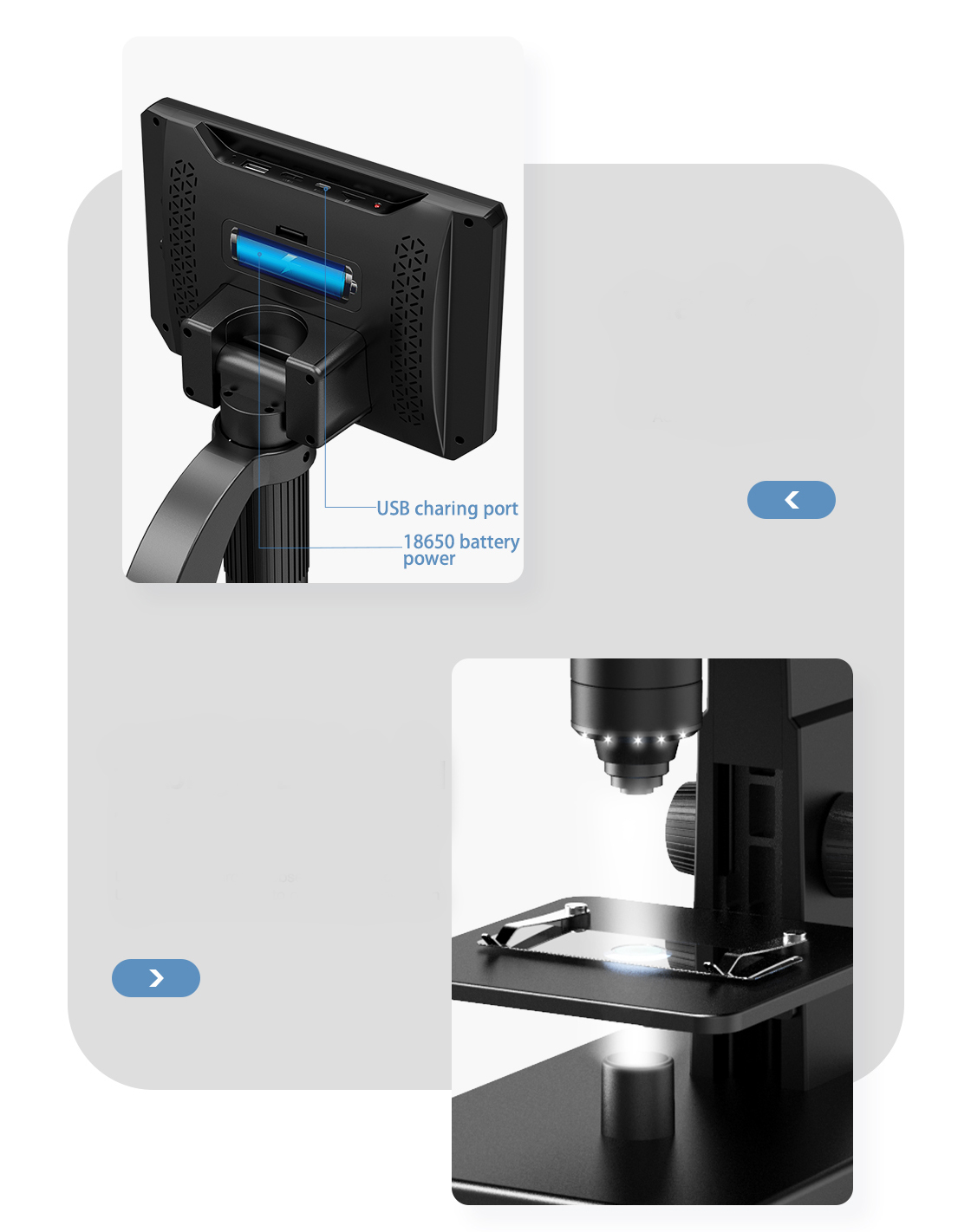 Mikroskop cyfrowy LCD 2000x + 10LED 1080P 12MPIX Załączone wyposażenie Soczewka  500x (obiektyw) Soczewka 200x (obiektyw) Ściereczka z mikrofibry Próbne preparaty biologiczne Kabel do ładowania USB Instrukcja obsługi Pudełko