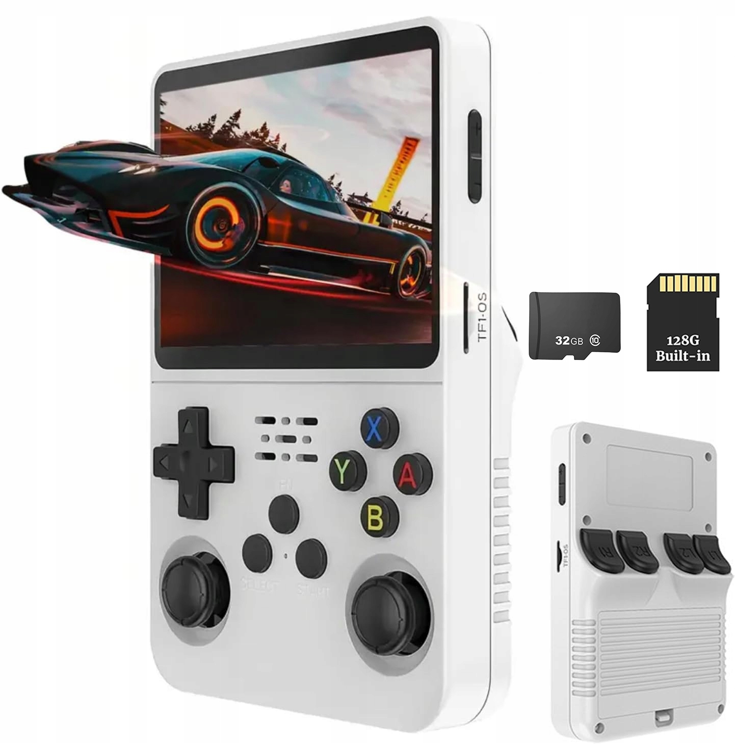 Retro Konzola R36S Mobilní Přenosná 32GB+128GB Ips 3.5" 40000+ Her Bílá