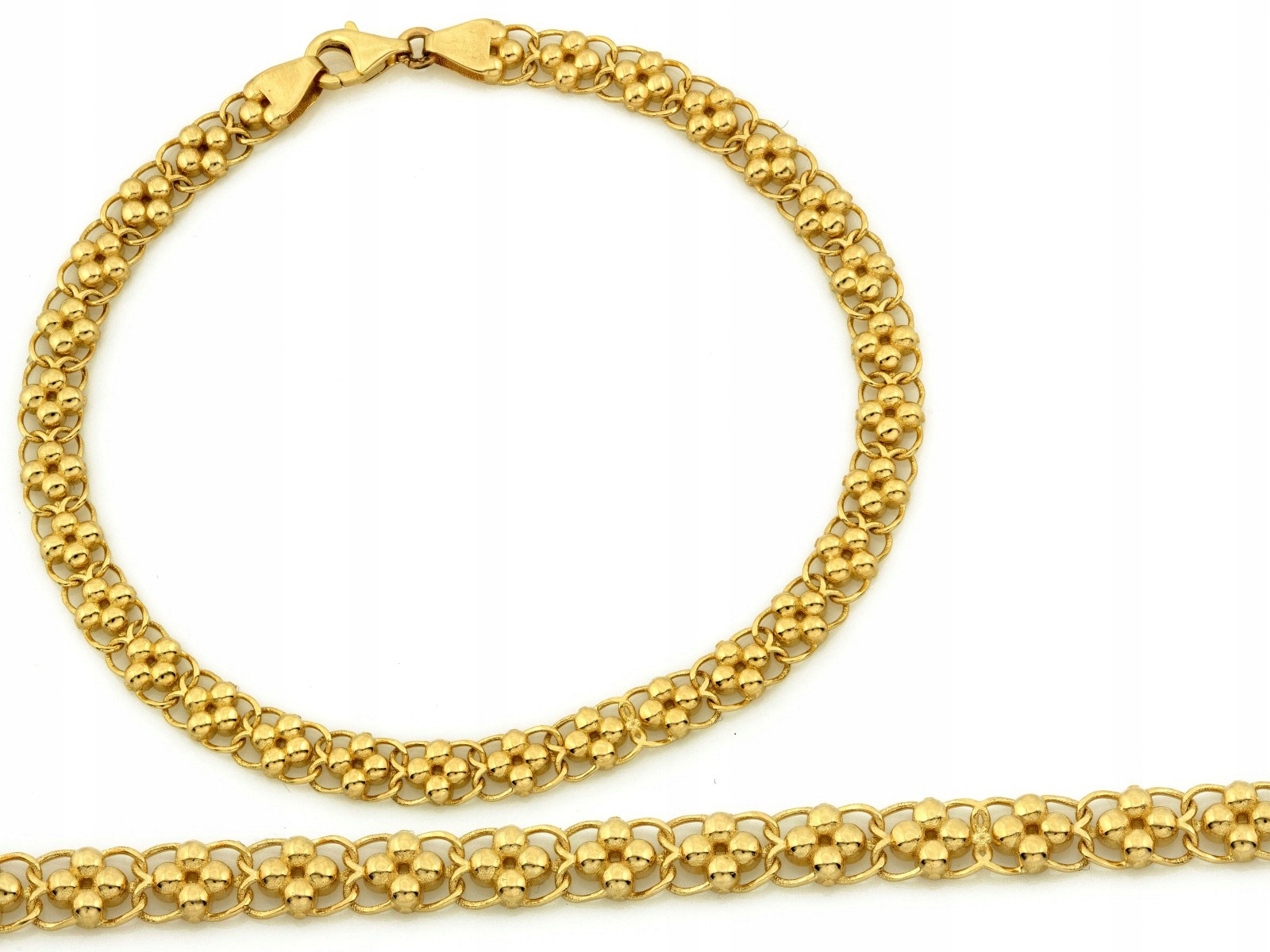 Zlatý náramek 585 s ažurovou páskou 19 Cm s kuličkami jako dárek 5.02 g