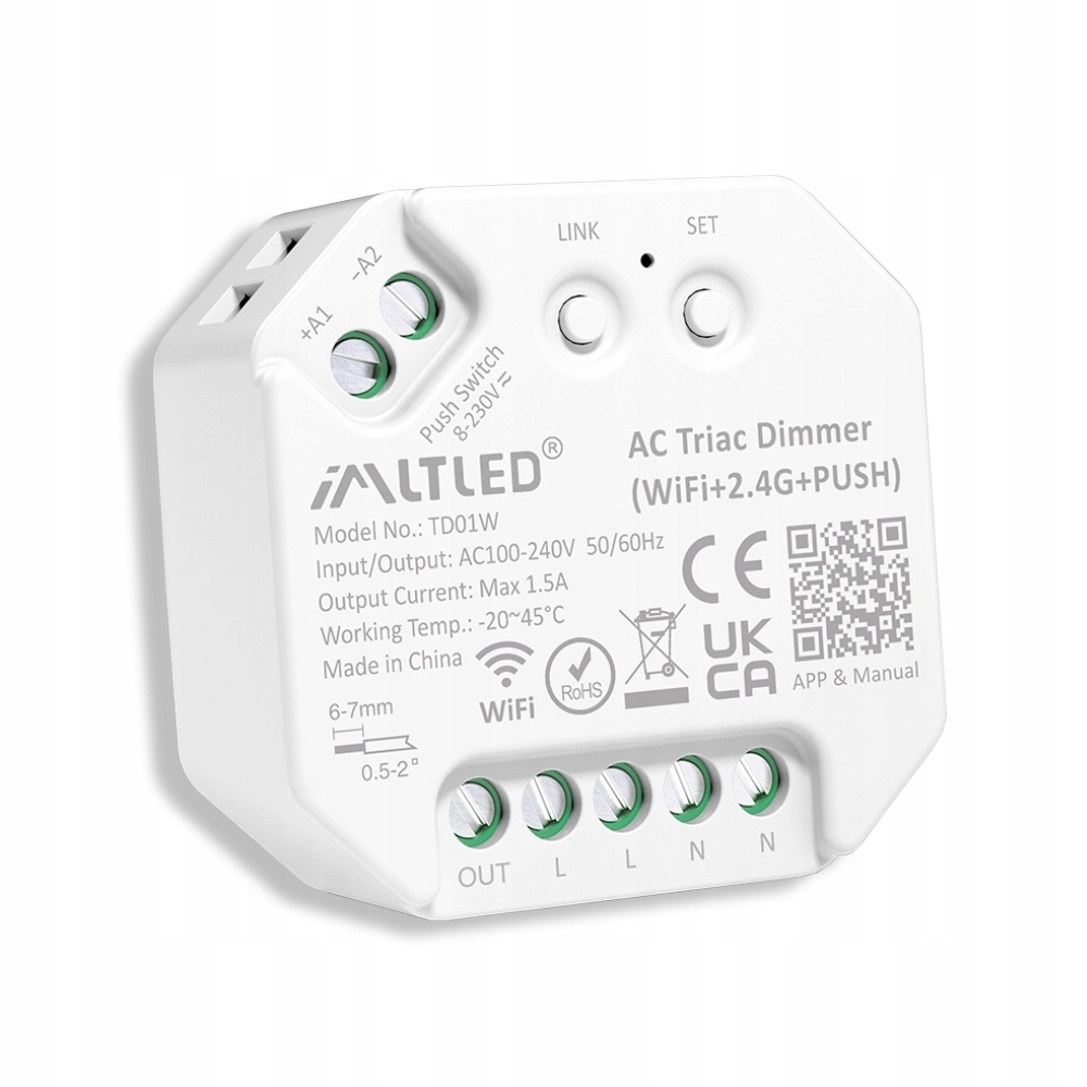 Ściemniacz Triac Imltled TD01W WiFi+2.4G+PUSH Tuya Smart Zamiennik MiBoxer