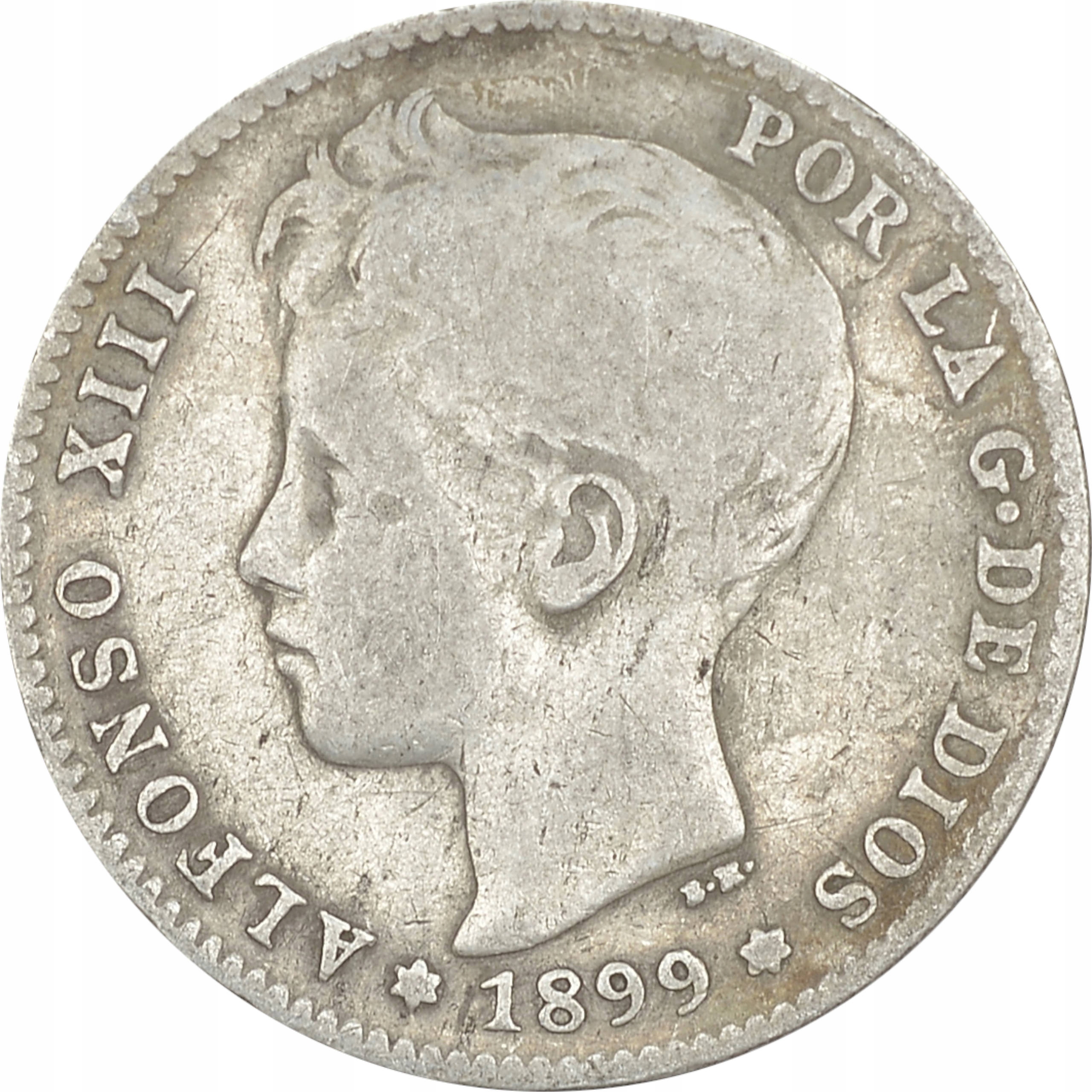8.HISZPANIA, ALFONS XIII, 1 PESETA 1899 SG V