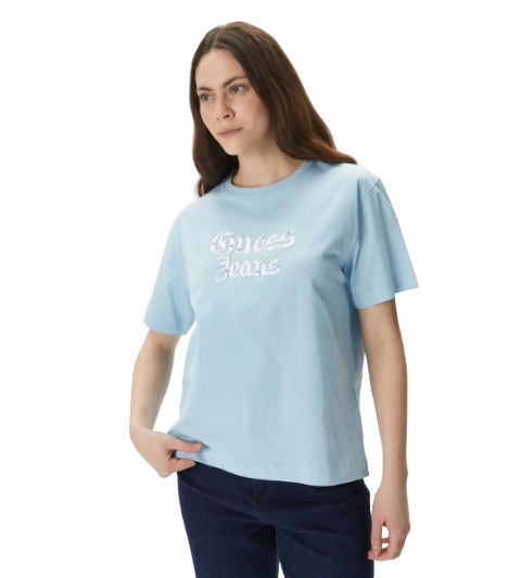 Guess Modré Bavlněné Tričko S Nápisem Loga M I1B