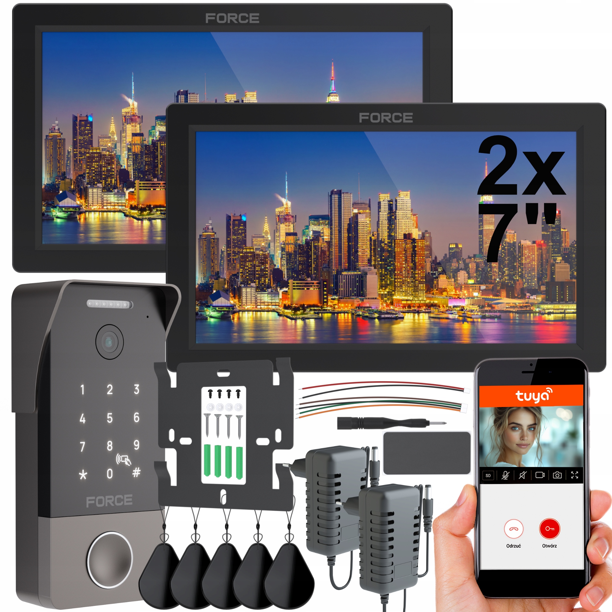 Videovrátnik Force Zen Pro Duo 2x Monitor 7" Čierny Full Hd WiFi Tuya