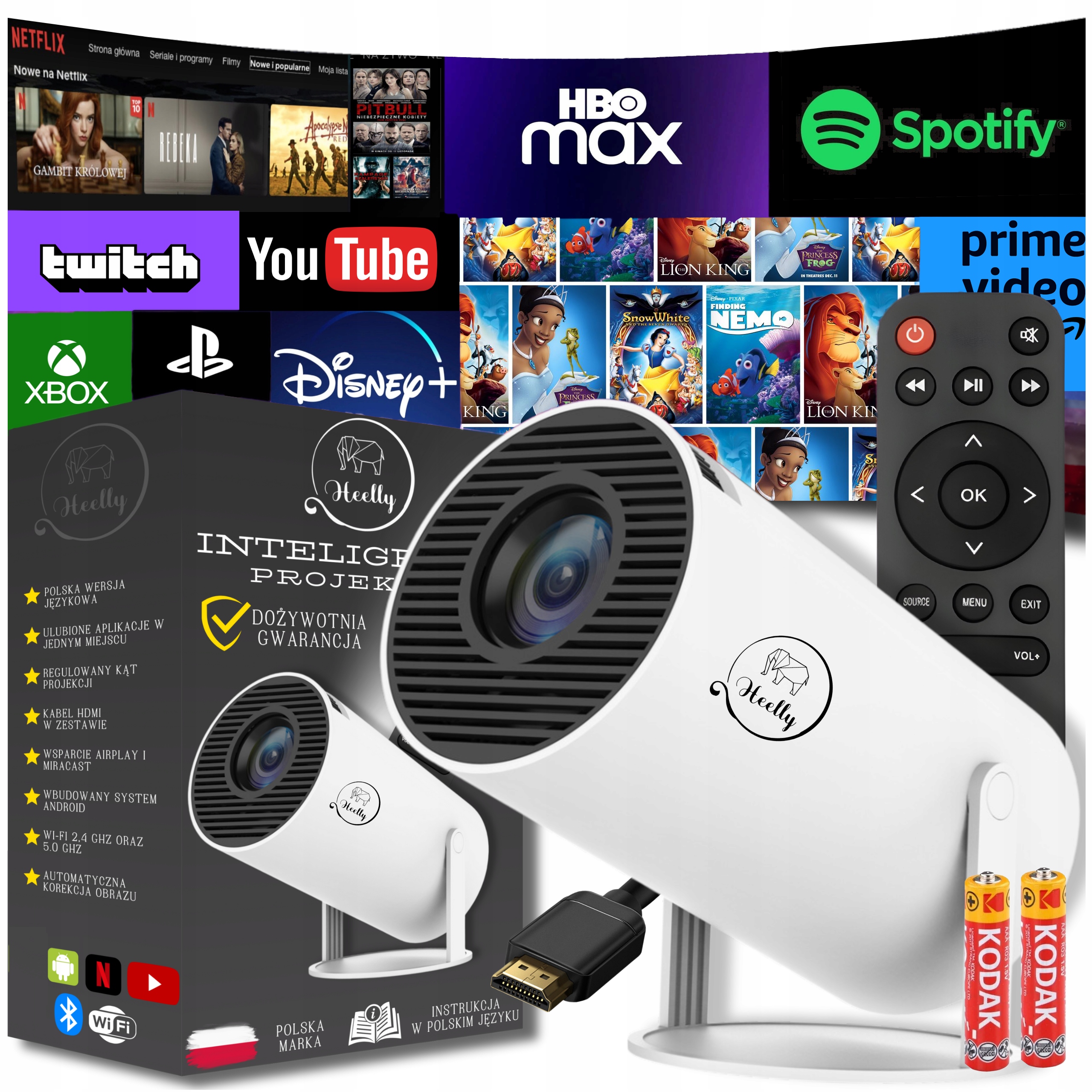 Projektor Rzutnik Android Tv 4K Wifi Full Hd Przenośny Smart Głośnik Heelly