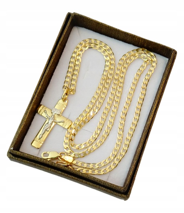 ŁAŃCUSZEK ZŁOTY PEŁNY 585/ 45 CM. KRZYŻYK GRAWER