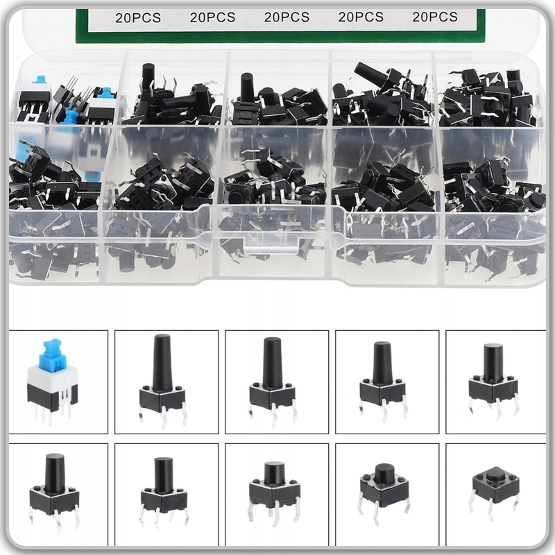 Zestaw XXL przycisków TACT tact switch micro-switch pudełko 180szt Symbol 1-Y-012