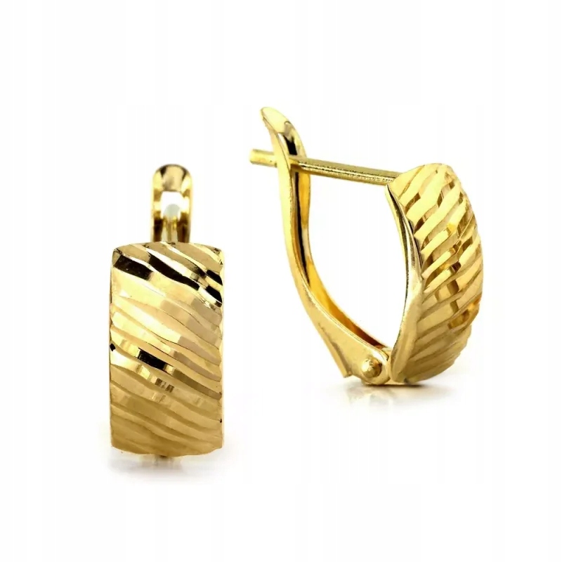 zlaté náušnice 585 módní lesklé gravírované plechy jako dárek 1.60 g