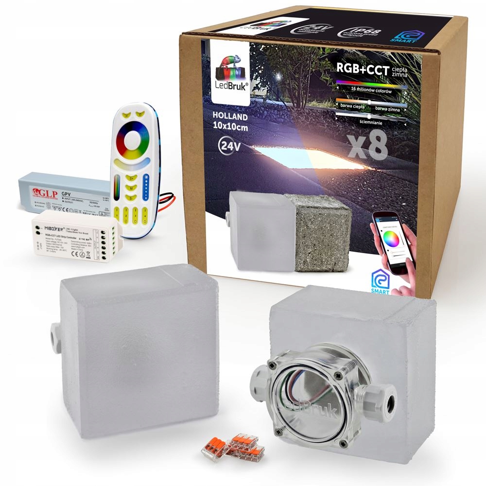 8x LedBruk Świecąca Kostka Brukowa 10x10 RGB+CCT