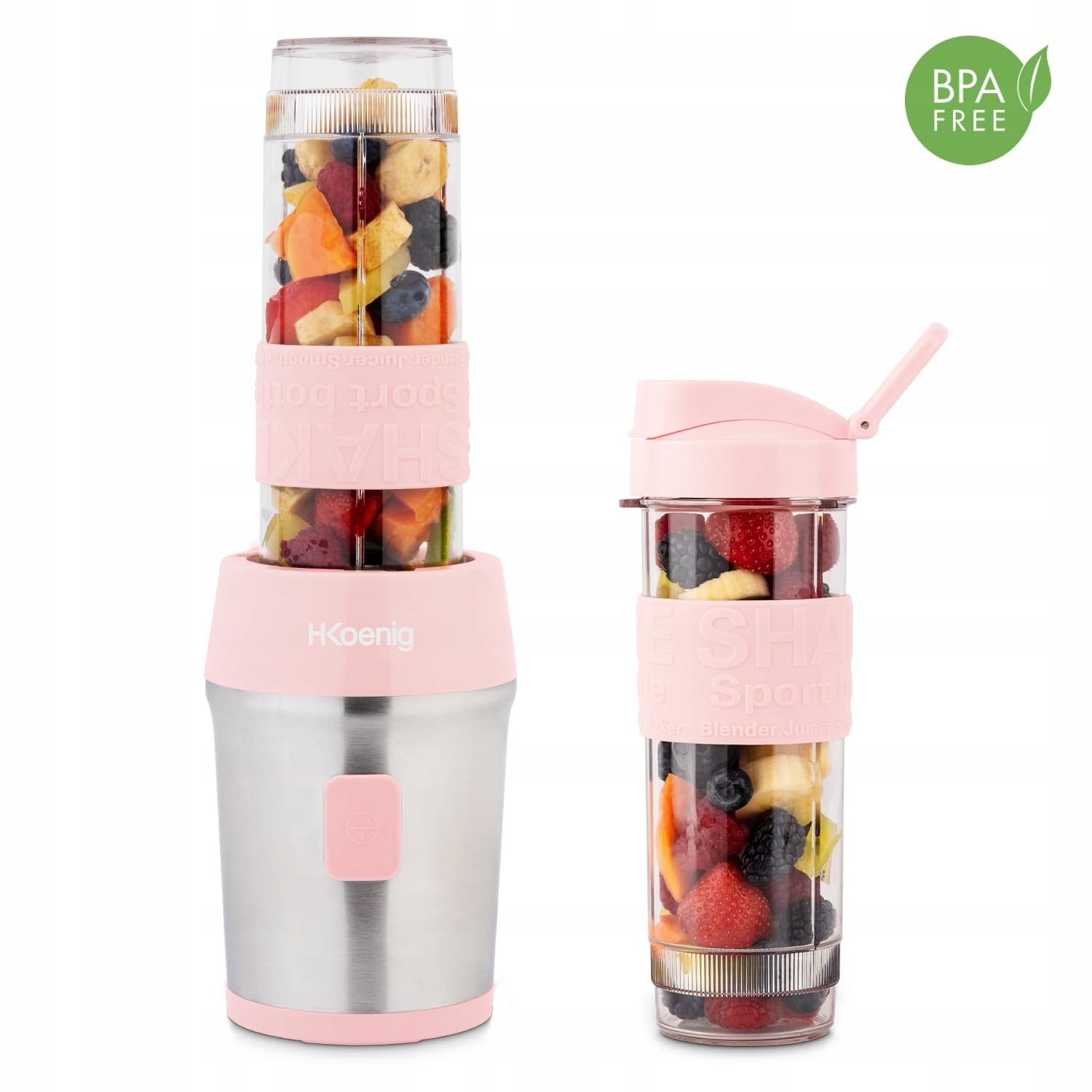 HKOENIG Mini Blender Smoothie 570ml 300W BPA Free 2 Butelki Pastelowy Róż — miniatura 4