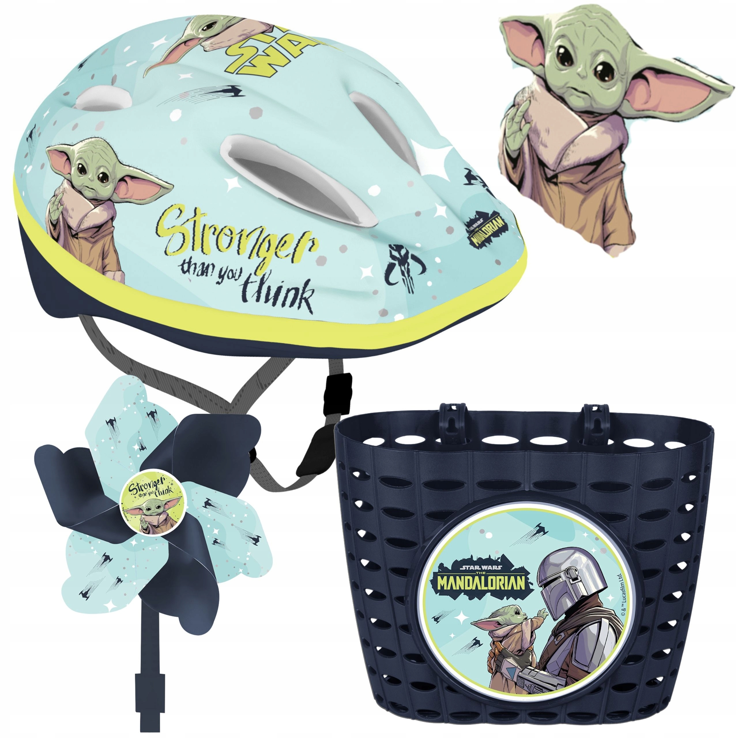 Zestaw Rowerowy Kask 52-56 Koszyk Wiatrak Star Wars Mandalorian