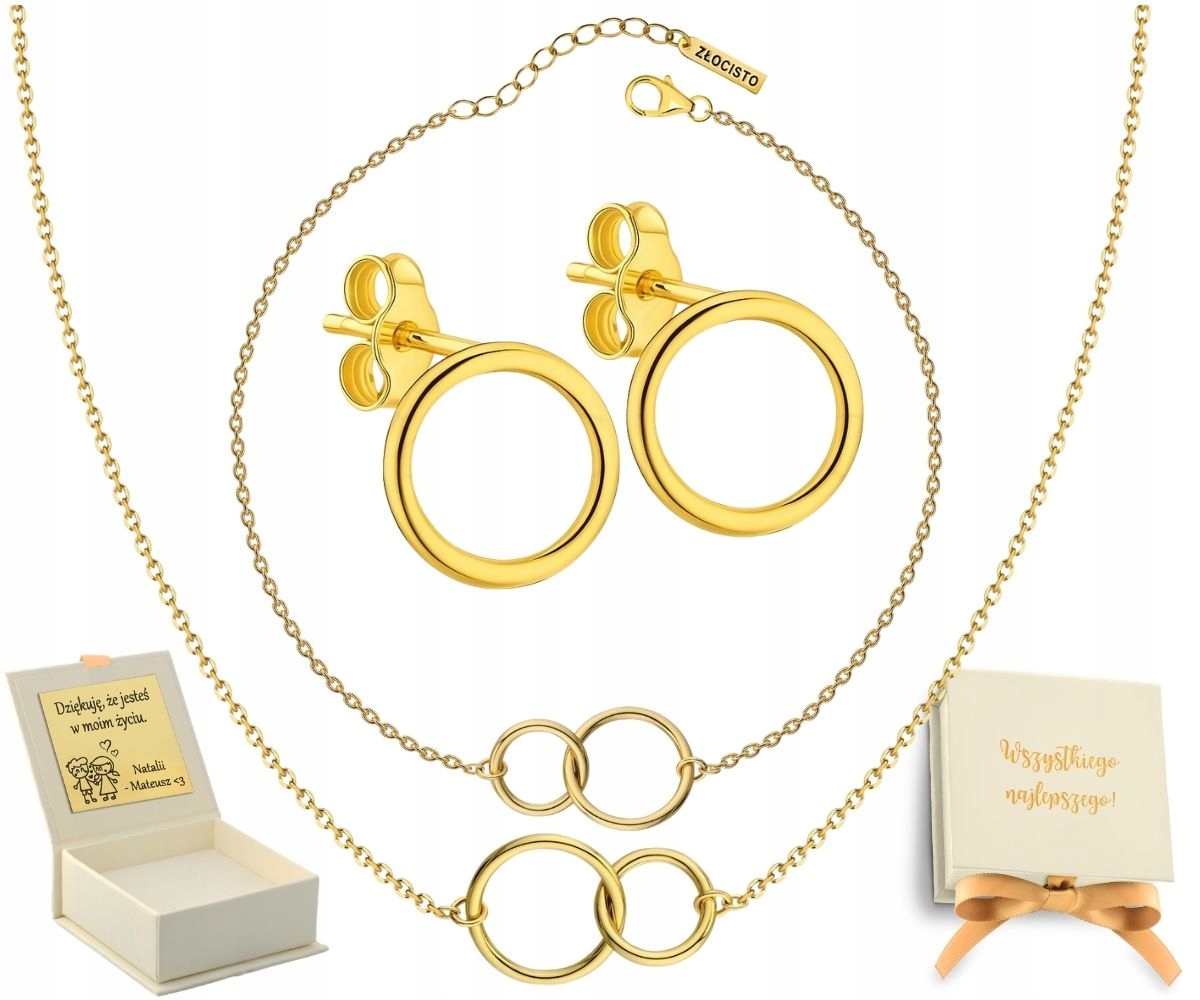 Sada Šperků Zlatá Složená Kolečka Klanovka Kroužky 925