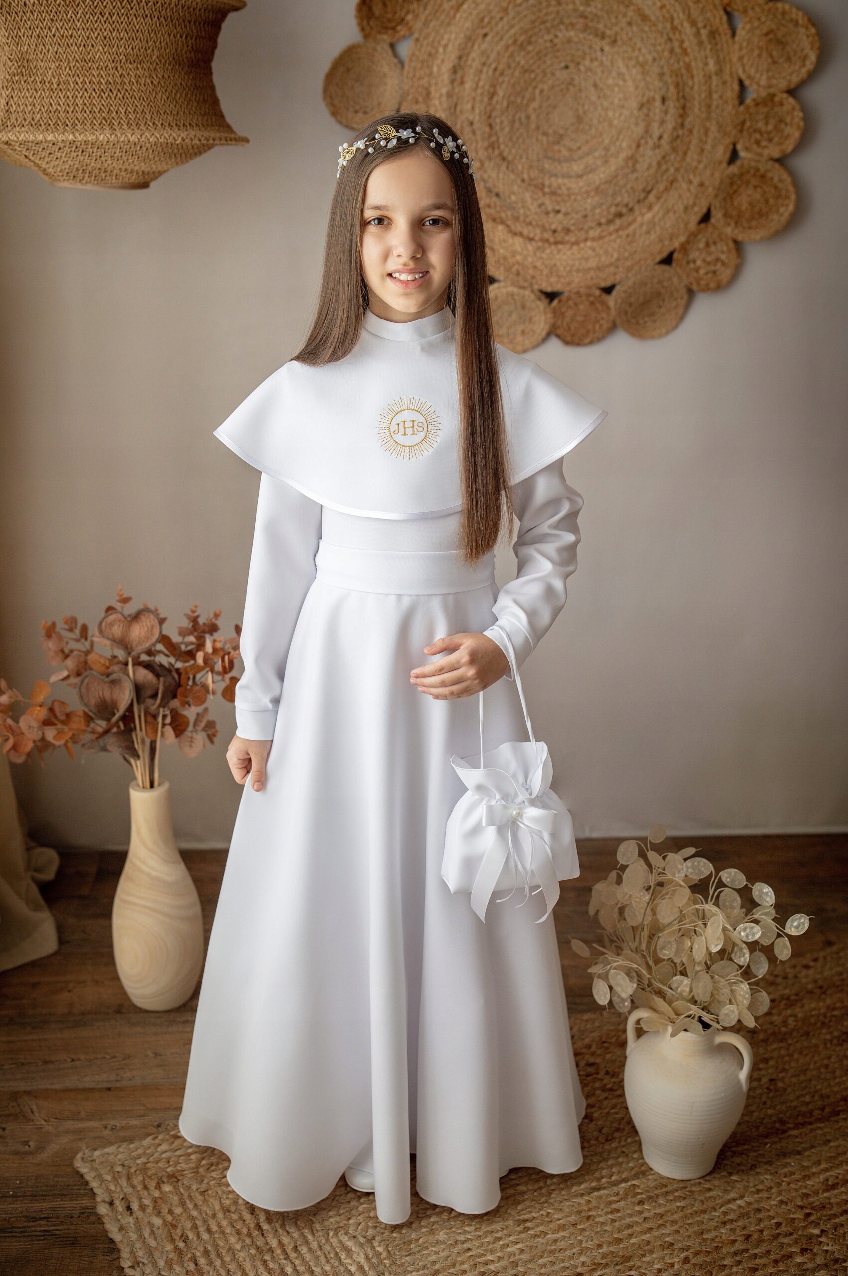 Alba komunijna dziewczęca biała 128S