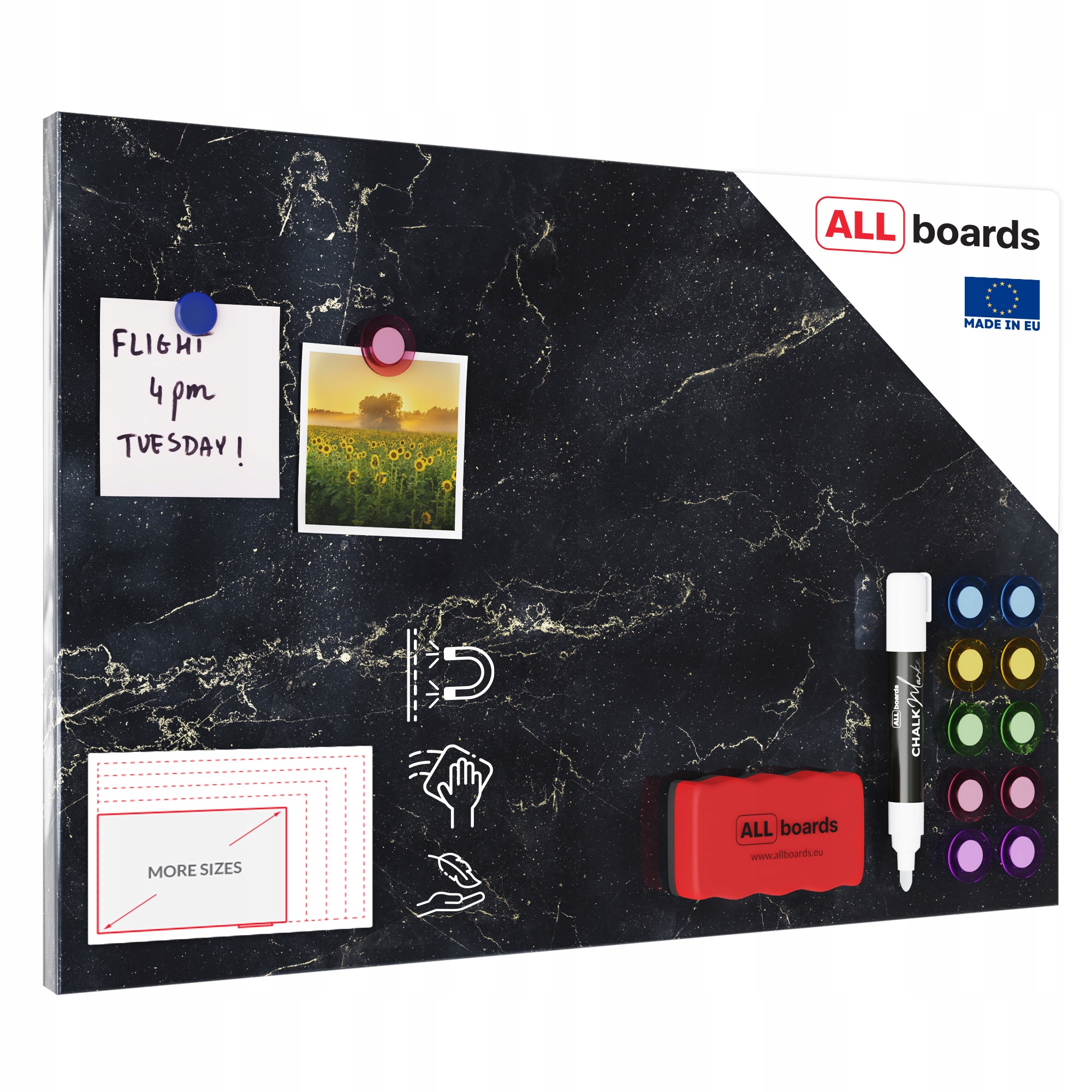 Tablica magnetyczna Marmur Czarny 60x40cm na magnesy turystyczne