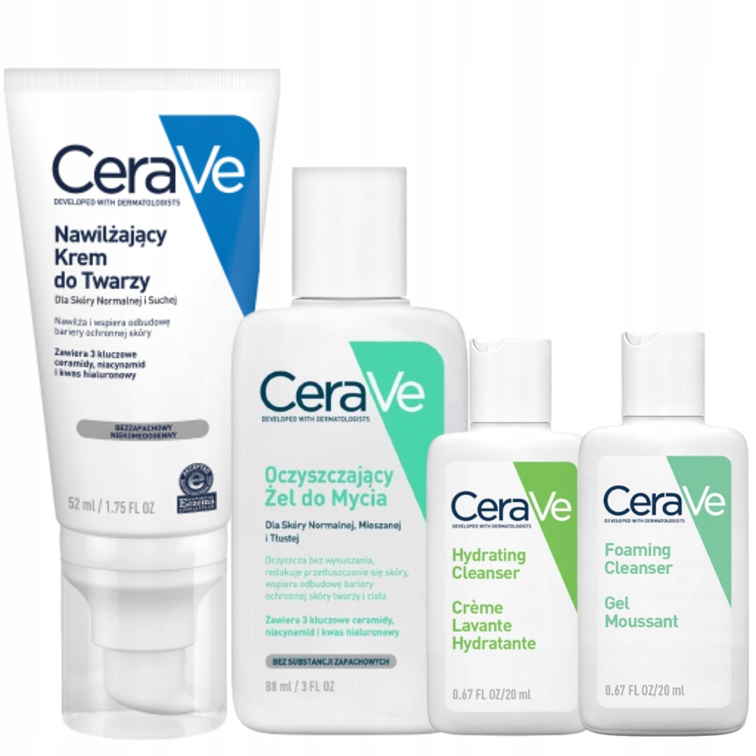CeraVe Krem Nawilżający do Twarzy 52ml, Żel Oczyszczający 88ml
