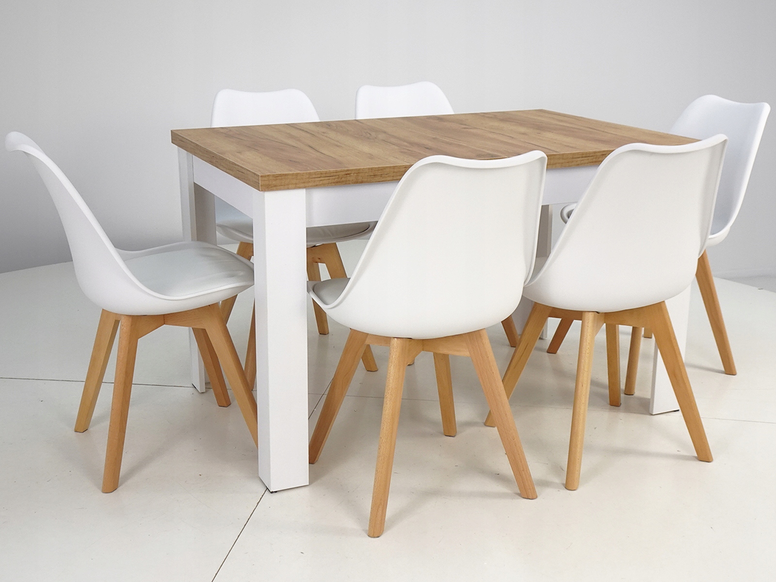 Rozkładany stół 80x120/160 6 BIAŁYCH KRZESEŁ SALON Kod producenta SL-02 + C-2