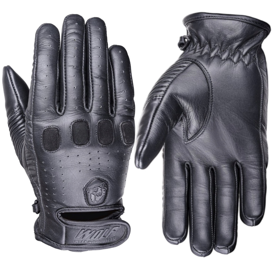 WOLF KLASYCZNE RĘKAWICE MOTOCYKLOWE SKÓRZANE KRÓTKIE RIDER BLACK S