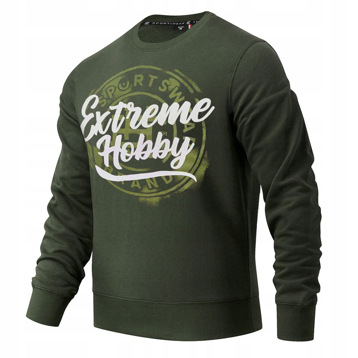 Pánská Mikina bavlněná zelená bez kapuce khaki Extreme Hobby Badge S