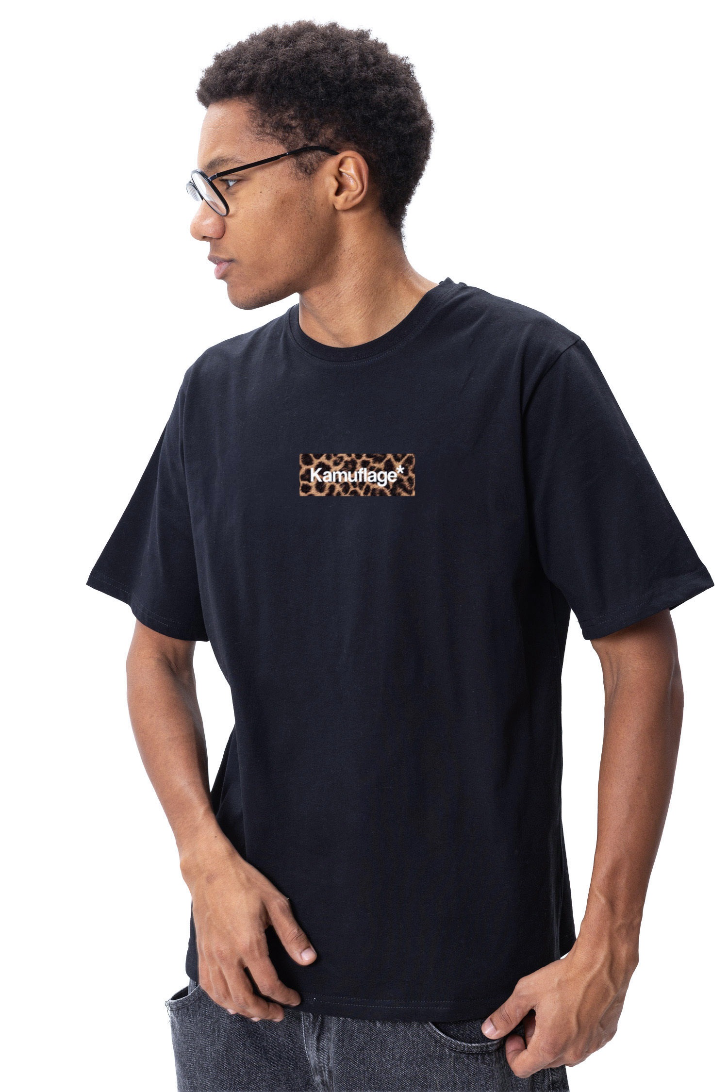 Tričko Kamuflage Boxlogo Leopard L černé