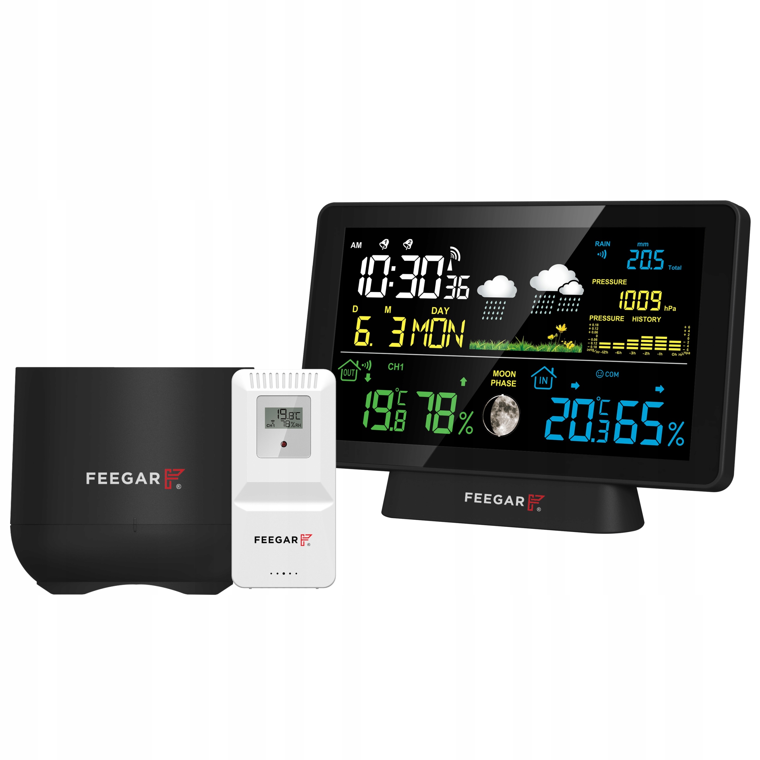 Bezdrôtová meteorologická stanica Feegar Rain LCD 7.5" Meranie zrážok Barometer