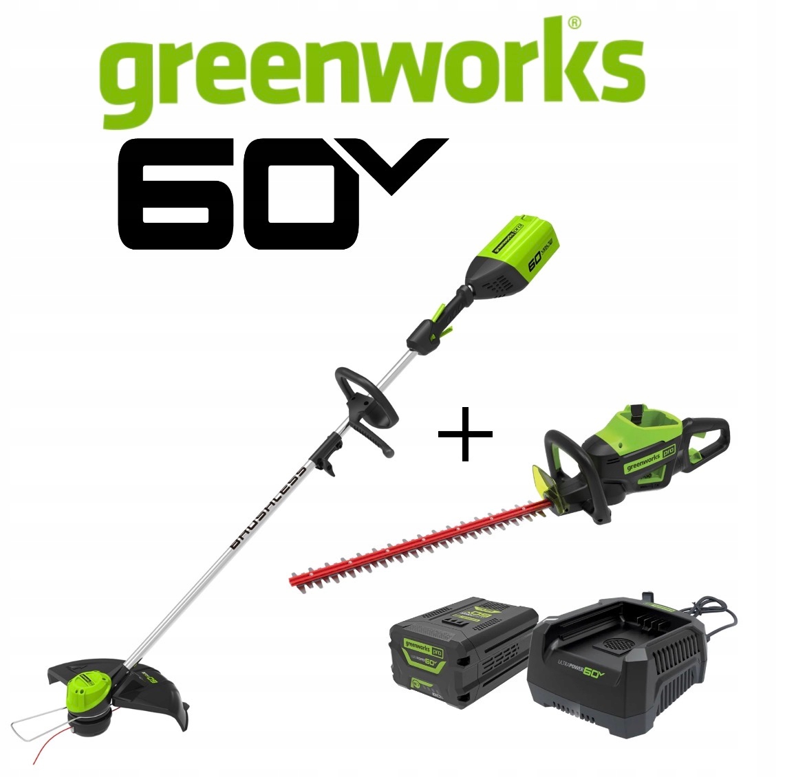 Zestaw narzędzi Greenworks 60V Podkaszarka+nożyce do żywopłotu