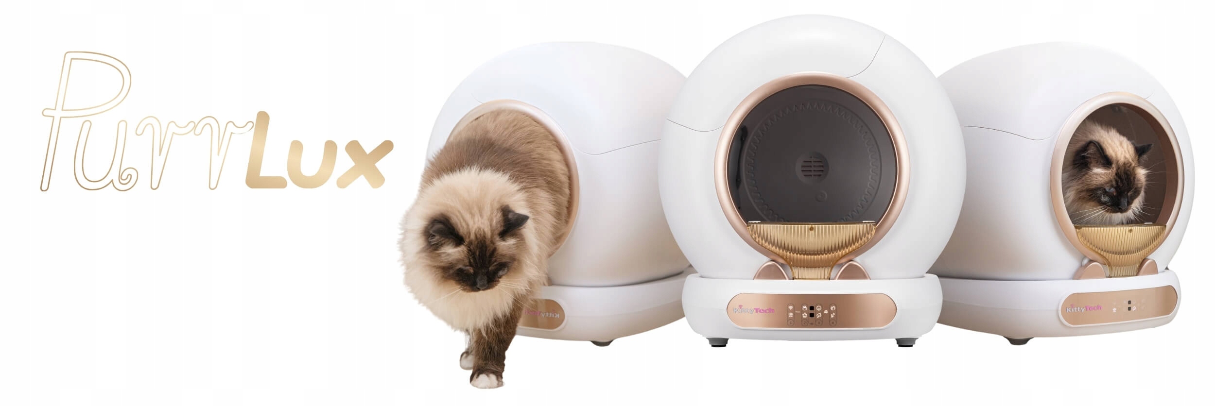 KittyTech išmanusis savaime išsivalantis kačių tualetas, auksinė, su Wi‑Fi