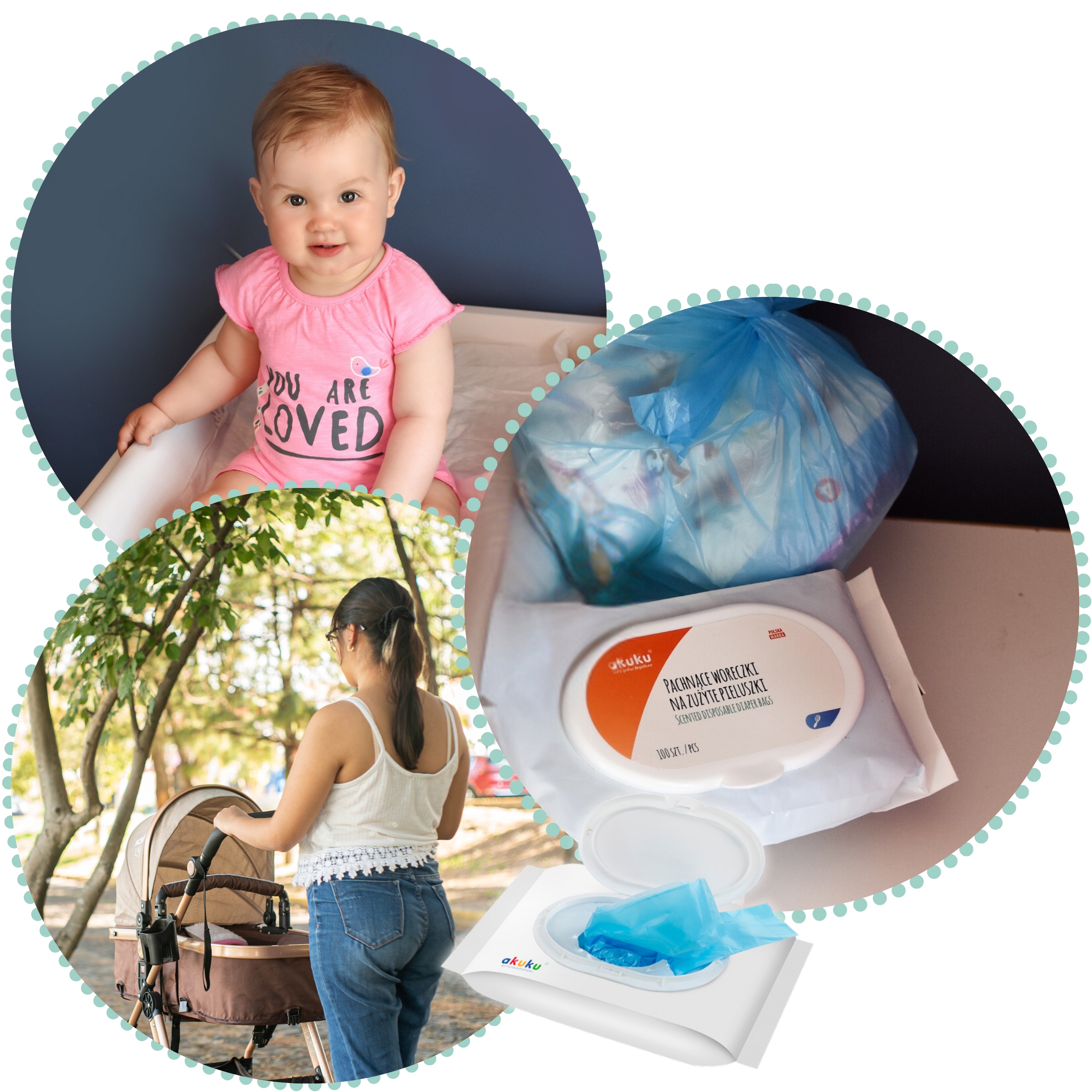 100 szt Pachnące Woreczki Duże Wytrzymałe Worki na zużyte pieluchy AKUKU Liczba sztuk w opakowaniu 100 szt.
