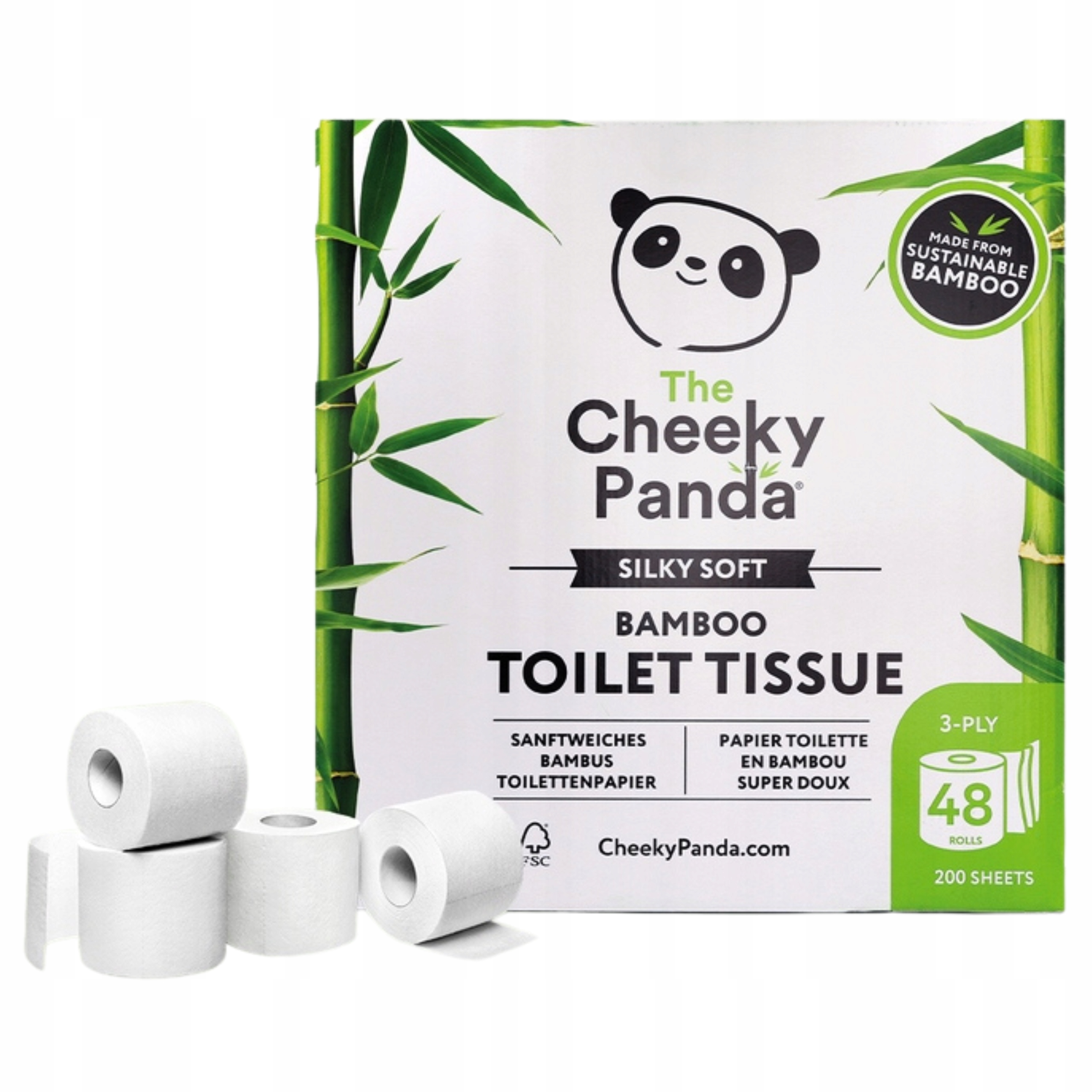 Bambusový toaletní papír Cheeky Panda 48 rolí, hypoalergenní, hrubý