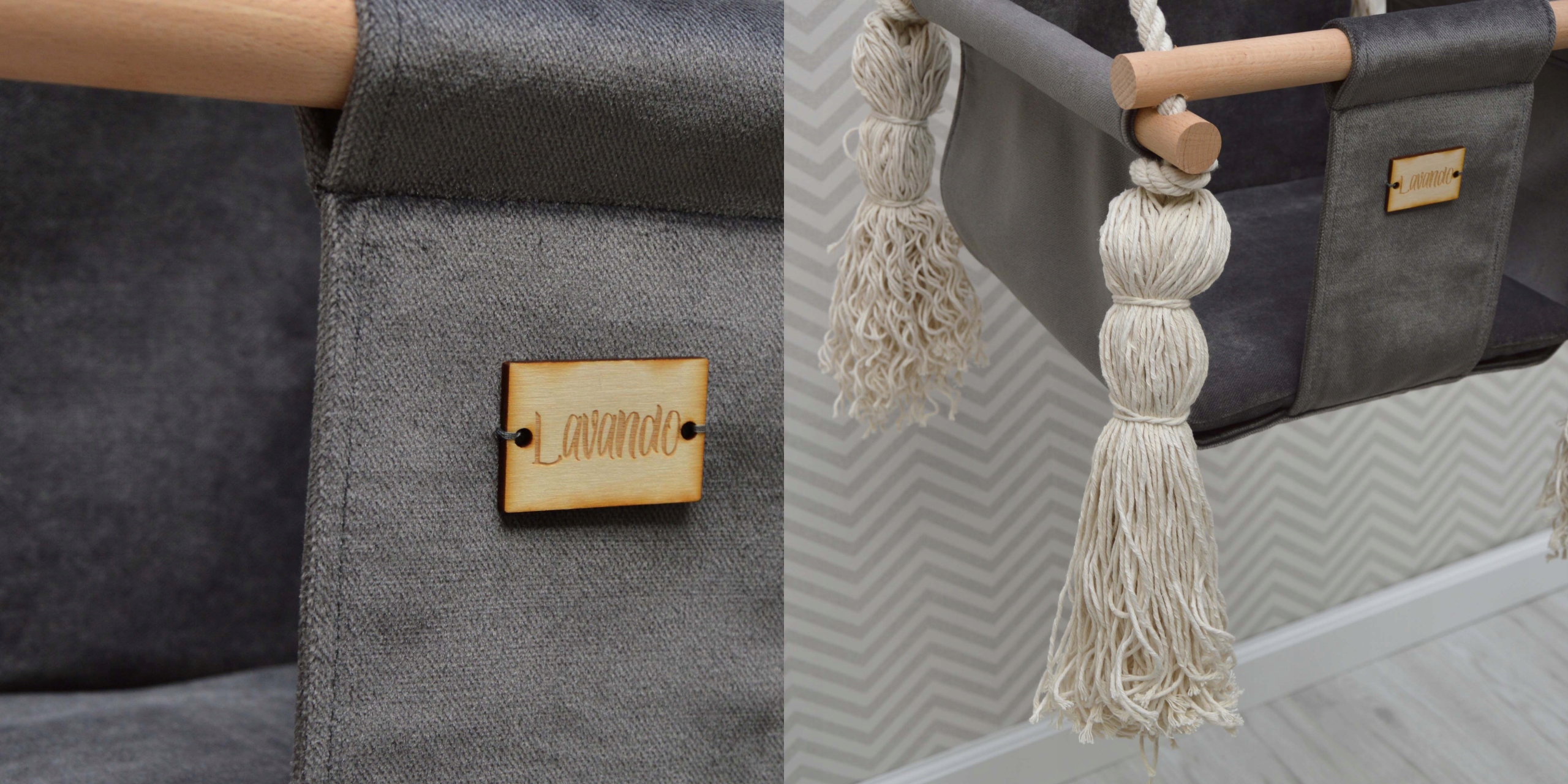 LAVANDO -HUŚTAWKA DLA DZIECI USZTYWNIONA WELUR MIX Materiał drewno inny