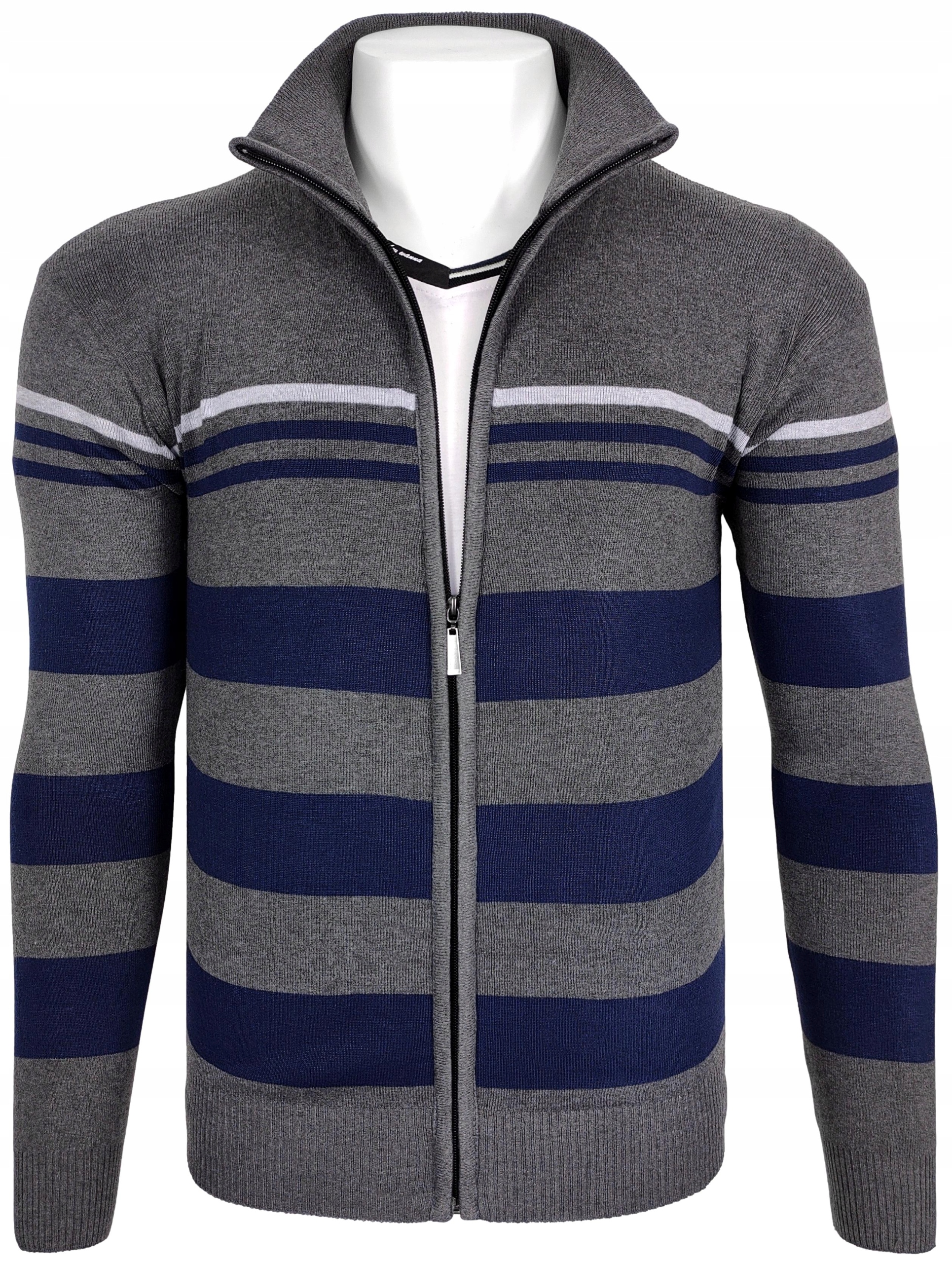

Rozpinany sweter męski szary w paski Z26 r. XL
