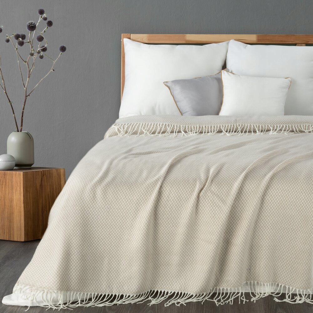 Deka na přehoz Akryl 130x170 Eurofirany béžová bílá měkká s jemným vzorem