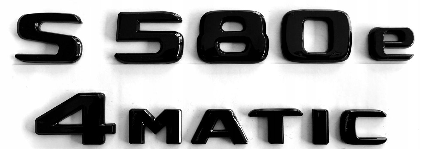 Mercedes S580 S 580 4MATIC emblém znak logo, čierne písmo