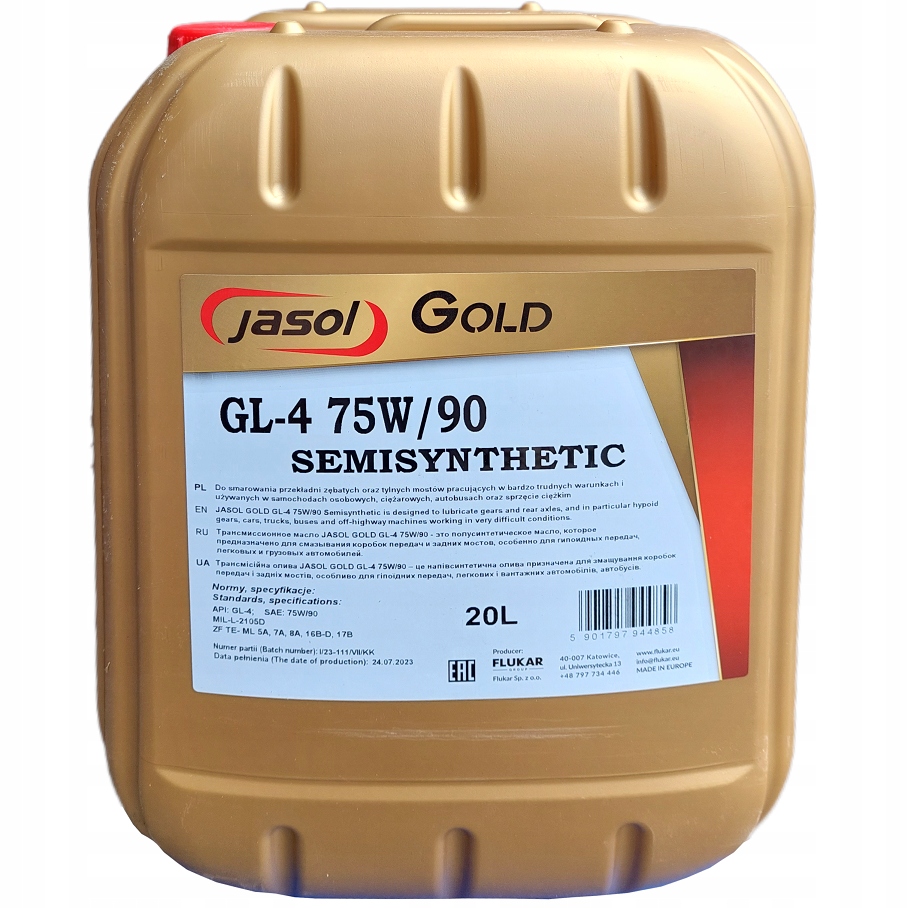 OLEJ PRZEKŁADNIOWY Jasol GOLD GL-4 75W90 20L Semisynthetic