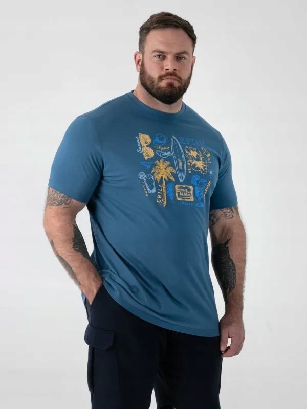 Pánské Tričko Tyrkysové HOVELL-D555 Velké velikosti 8XL